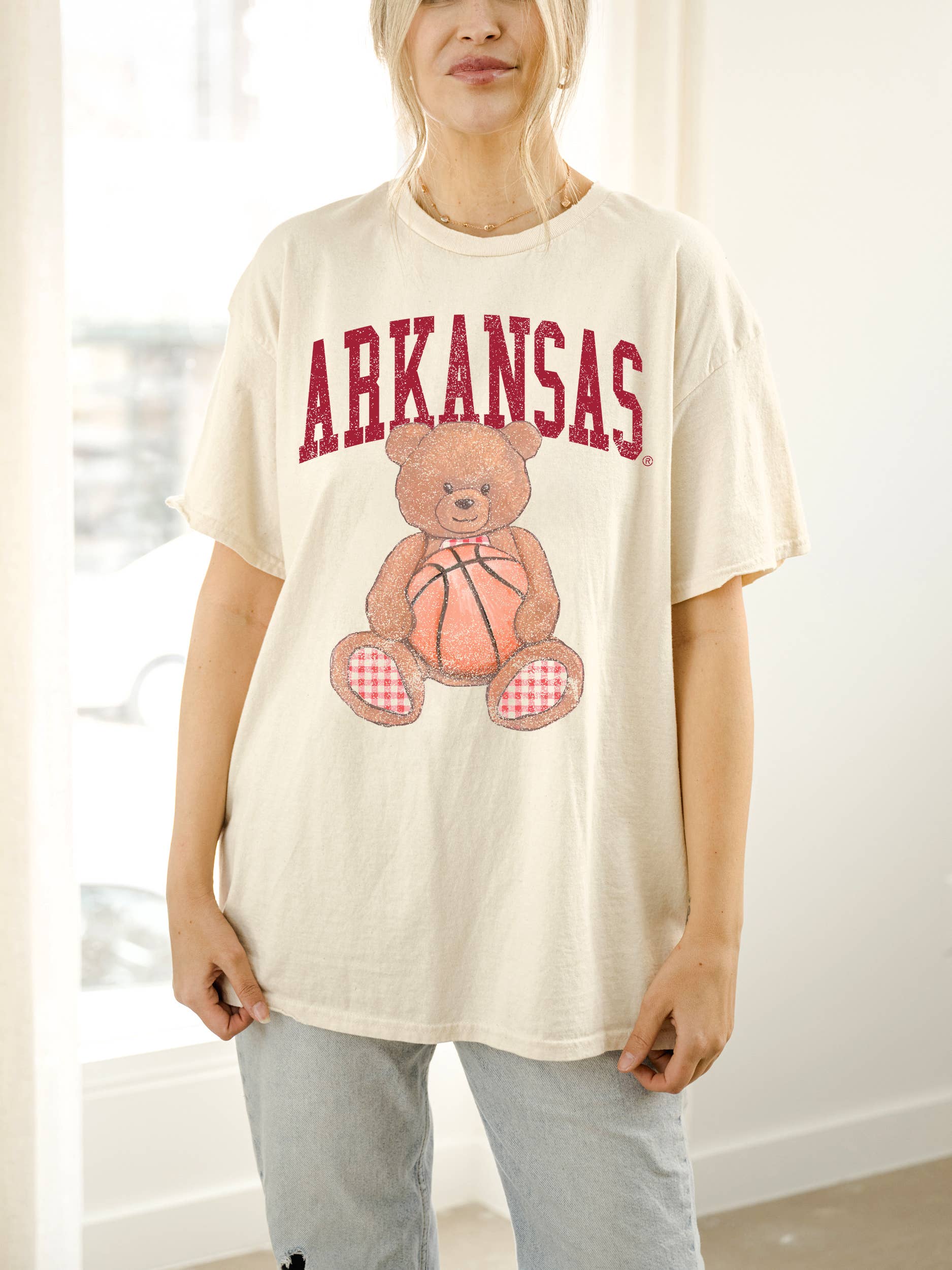 Arkansas Razorbacks Basketball Bear Off White Thrifted Tee Hoodie, Sweatshirt | PodTeesHub.com