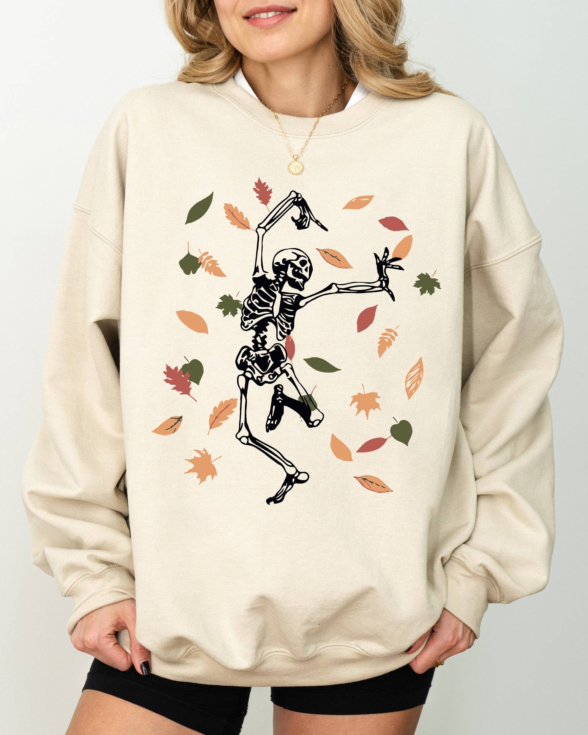 Fall Leaves, Skeleton,  Funny, Spooky, Halloween Sweatshirt T-Shirts, Hoodie | PodTeesHub.com