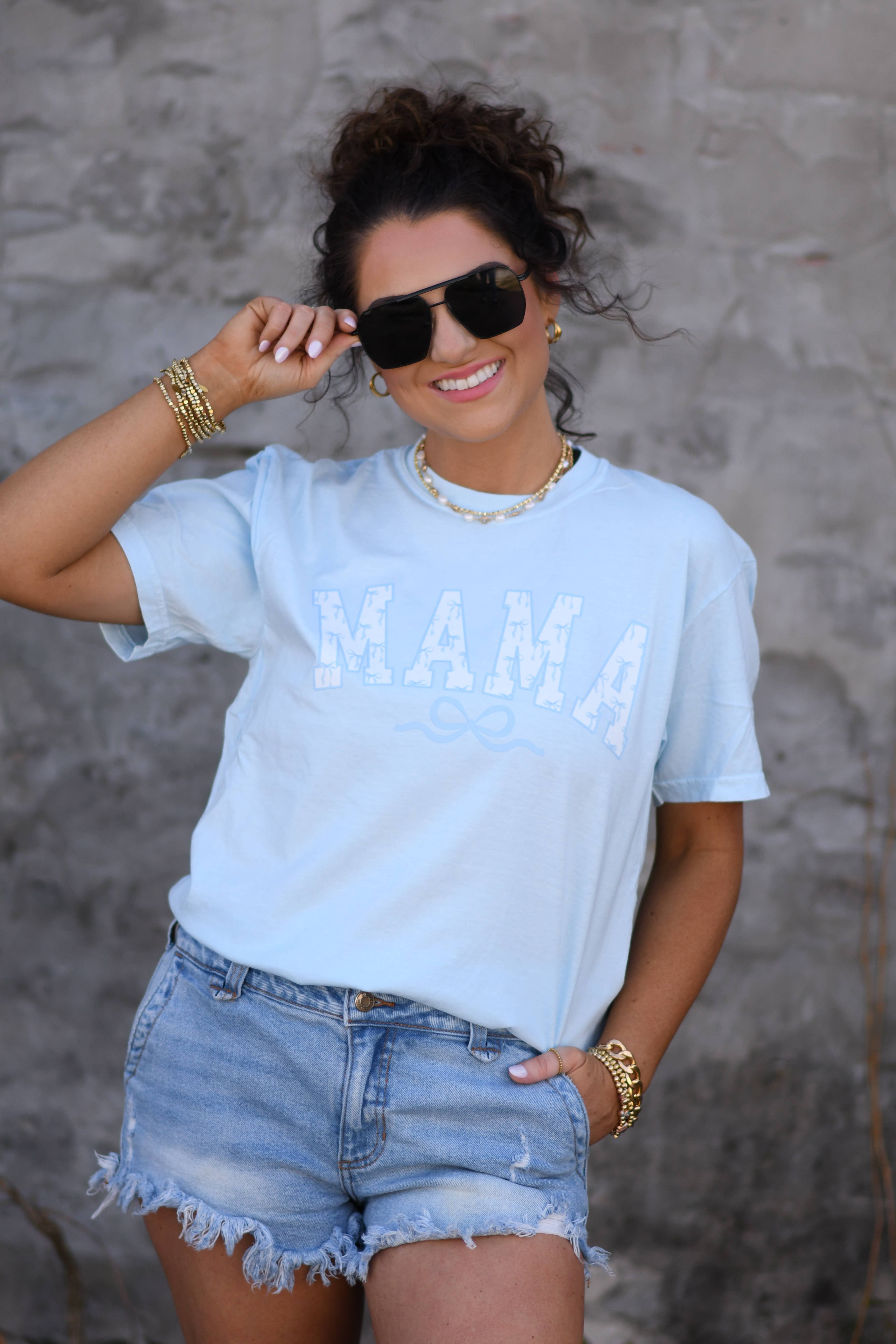 Mama Dainty Blue Bows Tee Hoodie, Sweatshirt | PodTeesHub.com