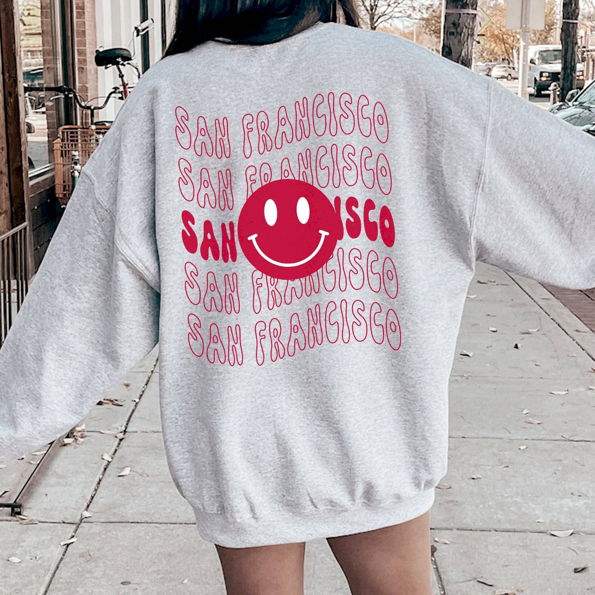 San Francisco Smiley Face Emoji Crewneck Sweatshirt T-Shirts, Hoodie | PodTeesHub.com
