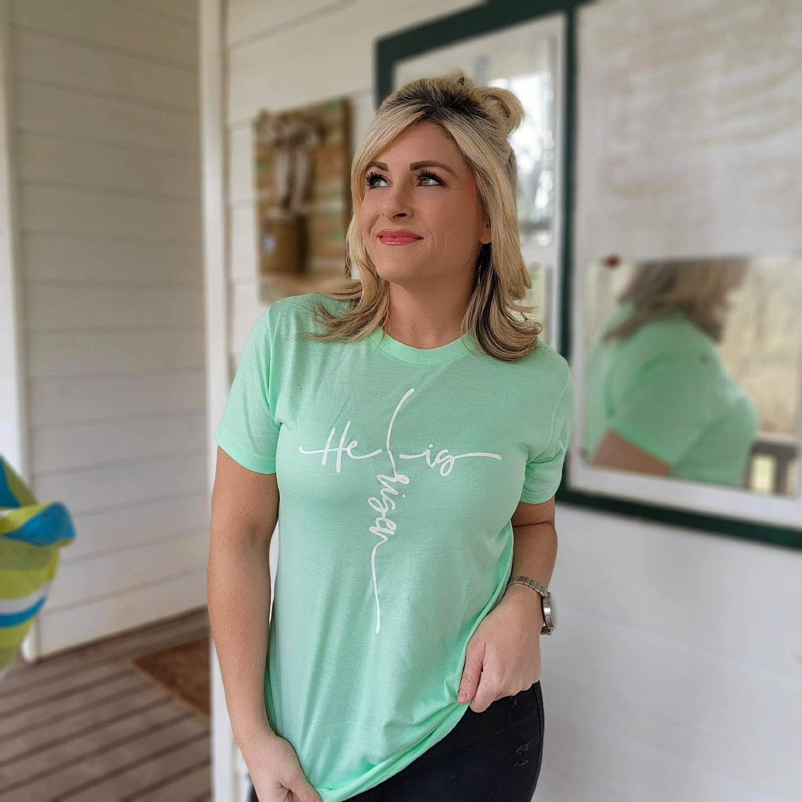 Easter He Is Risen Cross Mint Bella Graphic Tee Free Ship Hoodie, Sweatshirt | PodTeesHub.com