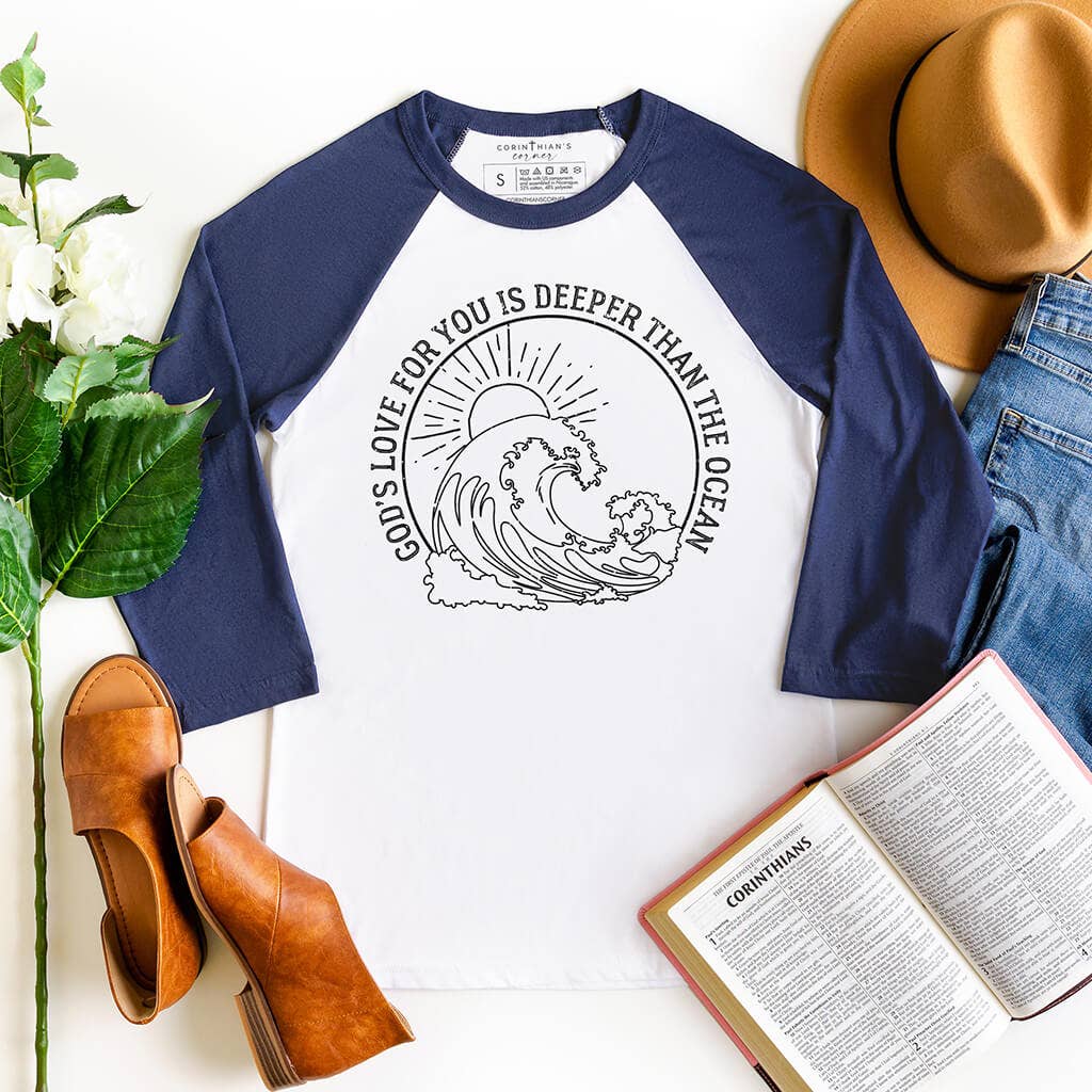Deeper Than the Ocean Raglan 3/4 Sleeve T-Shirt Hoodie, Sweatshirt | PodTeesHub.com