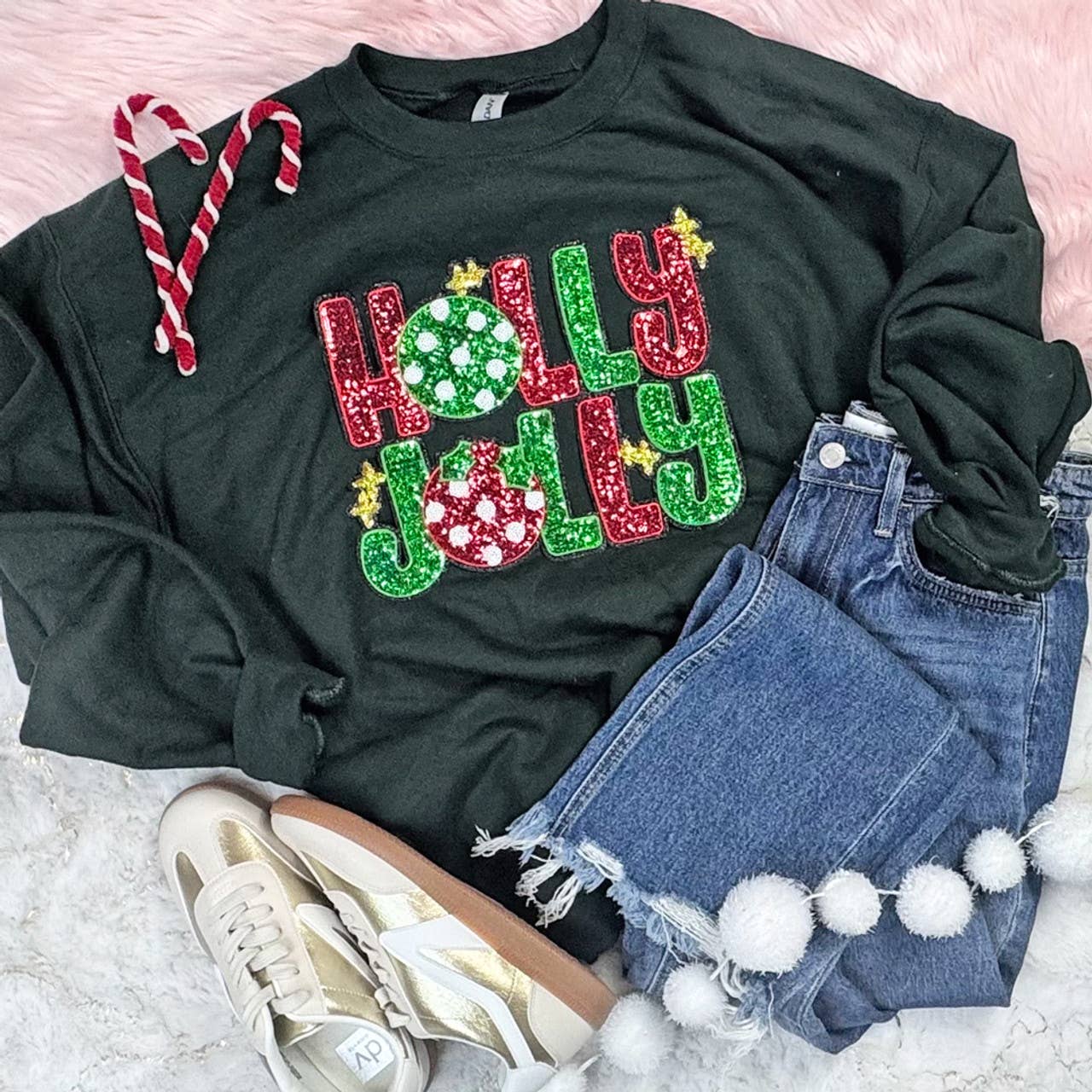 Holly Jolly Sequin Sweatshirt T-Shirts, Hoodie | PodTeesHub.com