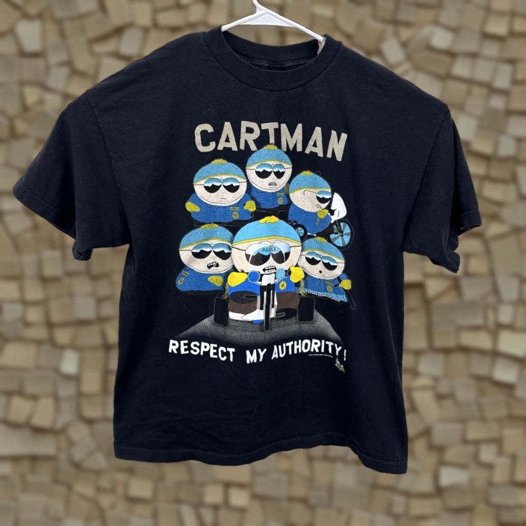 Vintage South Park Cartman Respect My Authority Black T Shirt Xl Mens Crew Neck Short Sleeve Hoodie, Sweatshirt