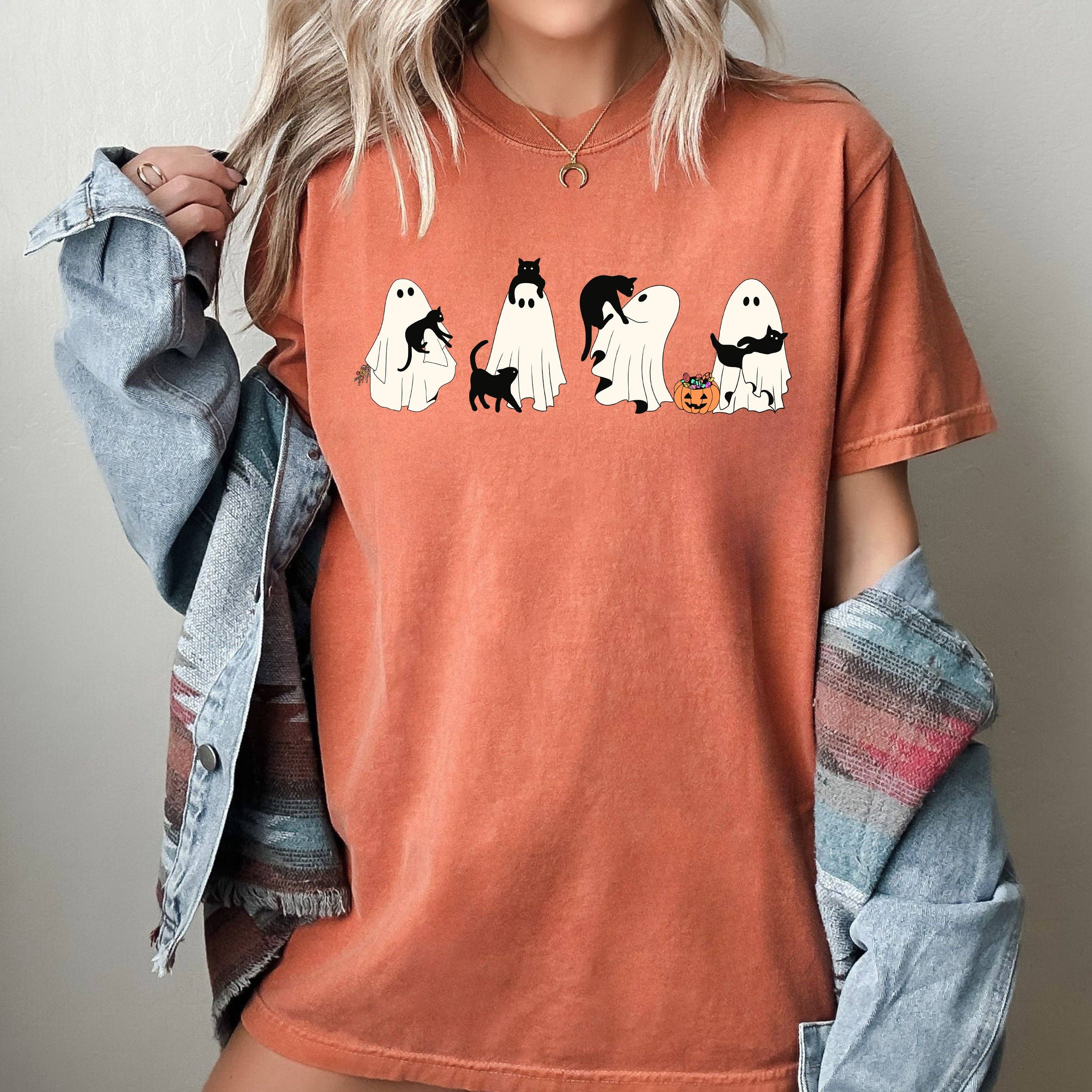 Black Cat, Ghost, Skeleton, Vintage Western Halloween Tshirt Hoodie, Sweatshirt | PodTeesHub.com