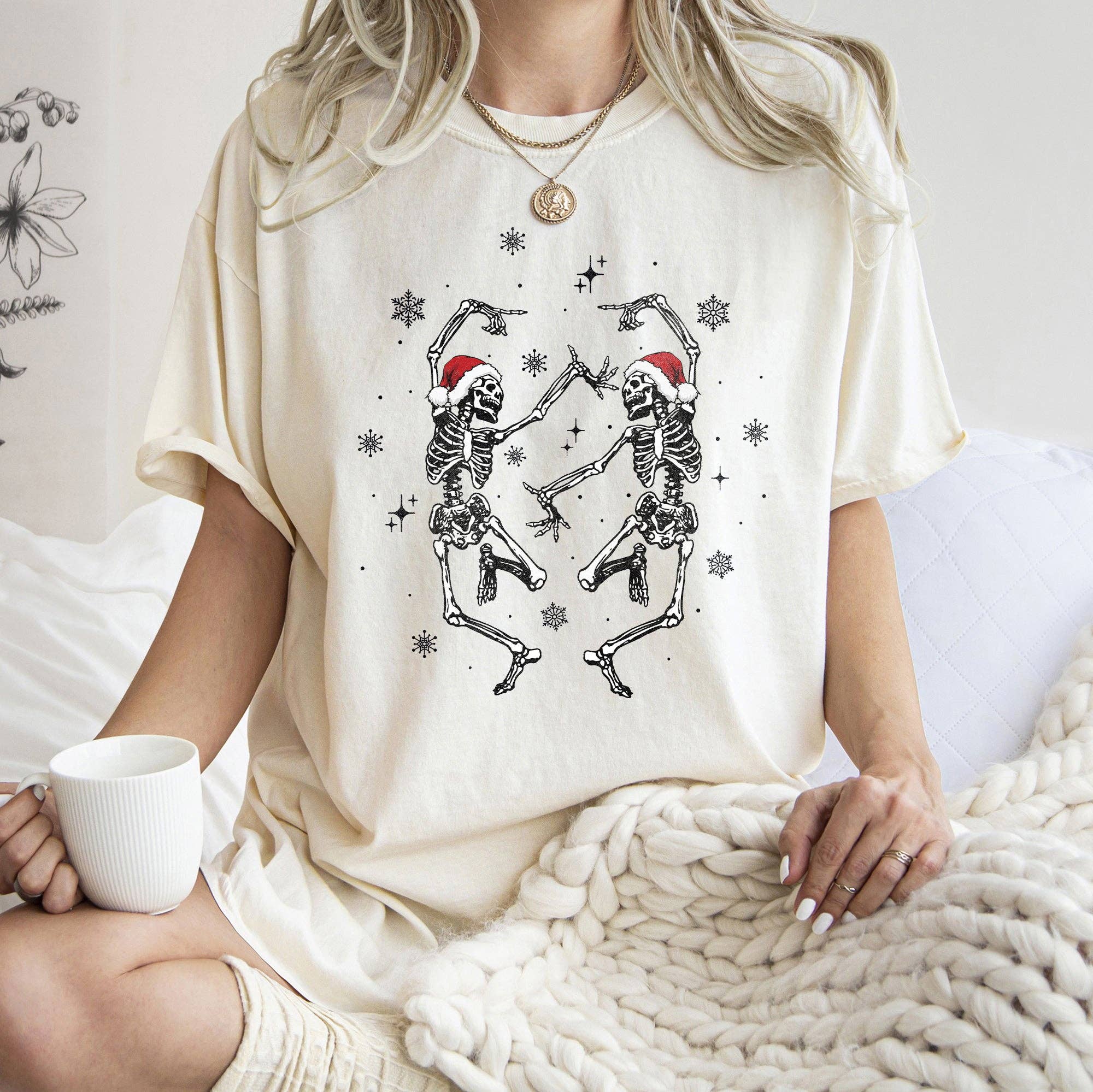 Dancing Skeletons, Christmas, Winter, Snowflakes, T-Shirt Hoodie, Sweatshirt | PodTeesHub.com