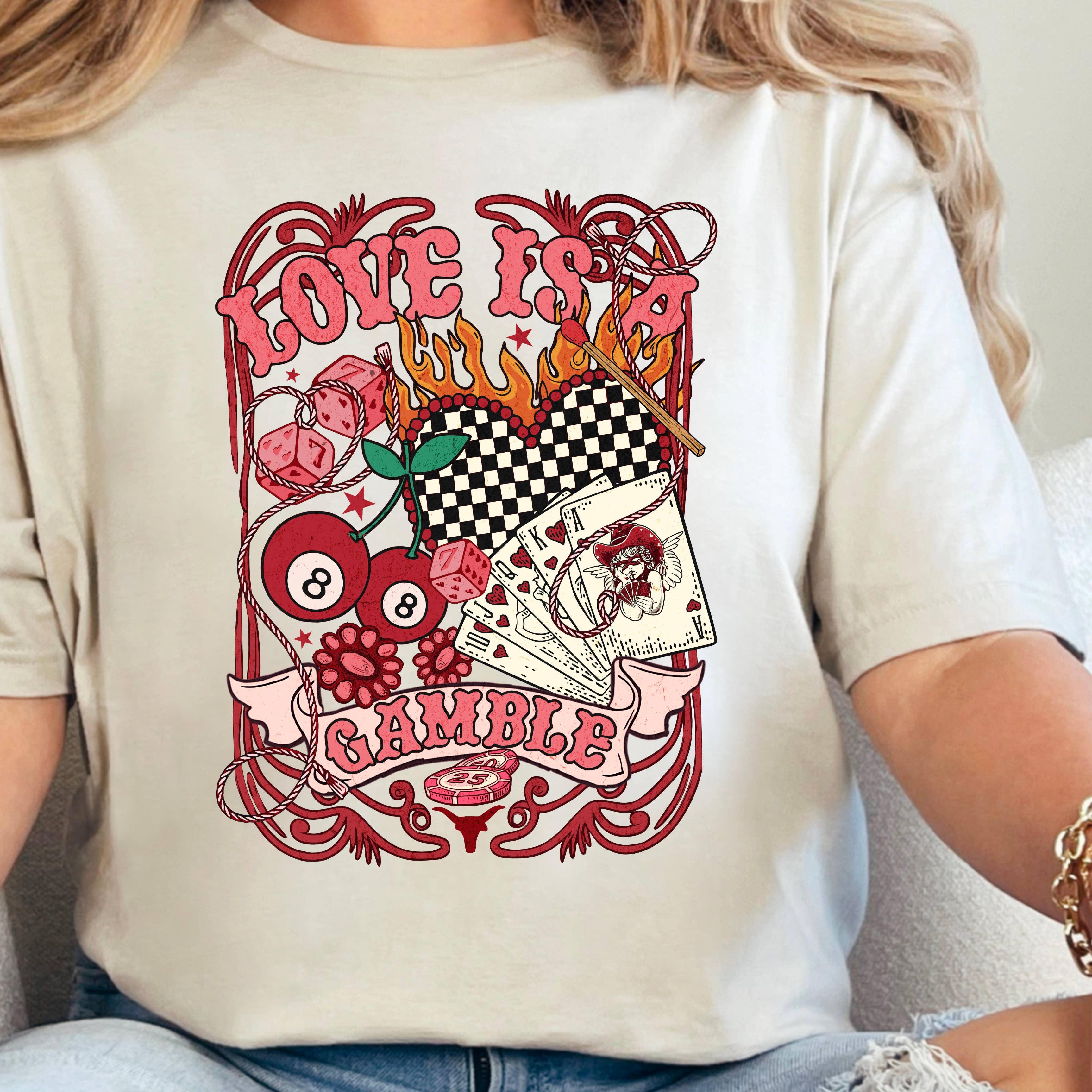 Love Is A Gamble  Valentine’S Day Graphic T-Shirt | Gildan Hoodie, Sweatshirt | PodTeesHub.com