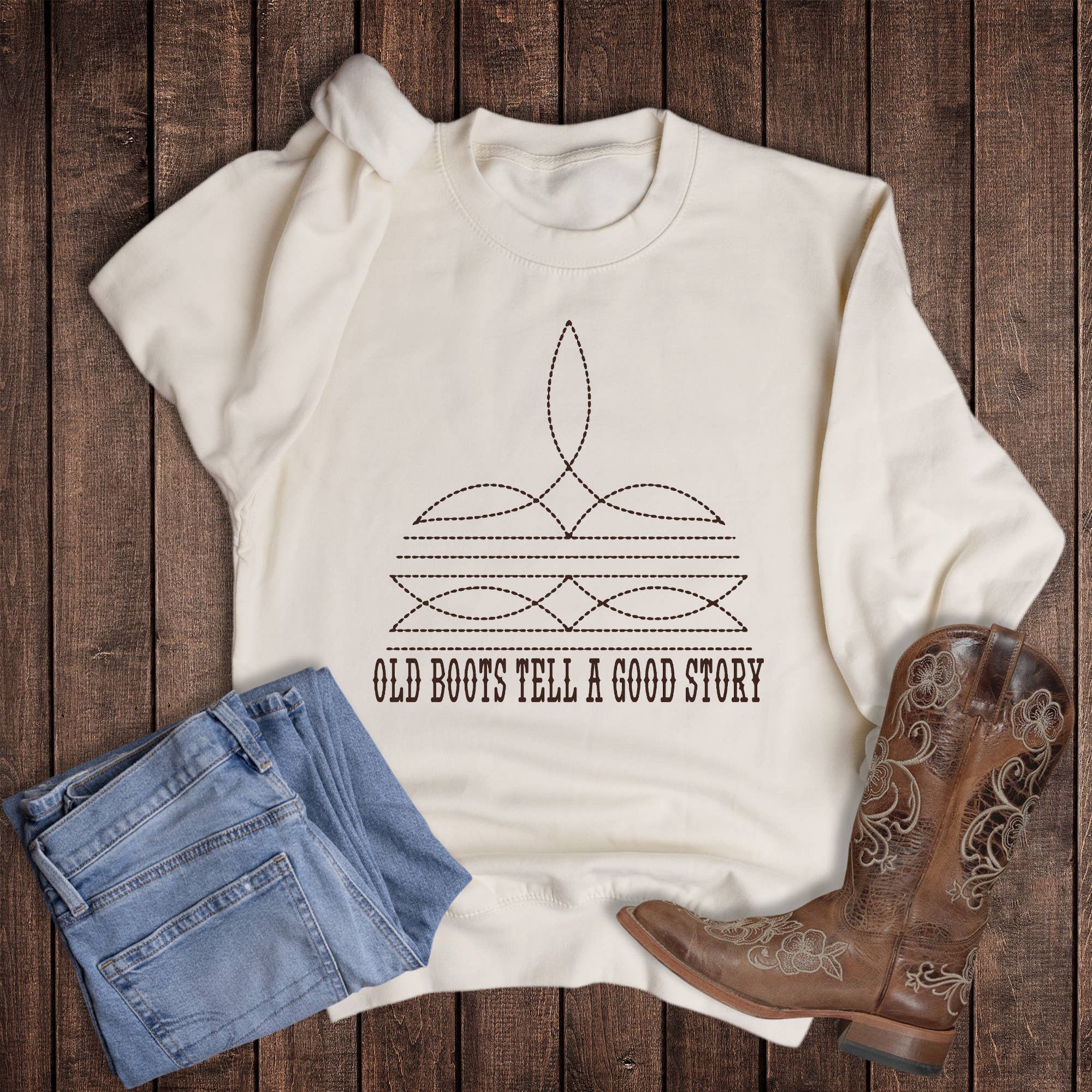 Western Old Boots Tell A Good Story Sweatshirt T-Shirts, Hoodie | PodTeesHub.com