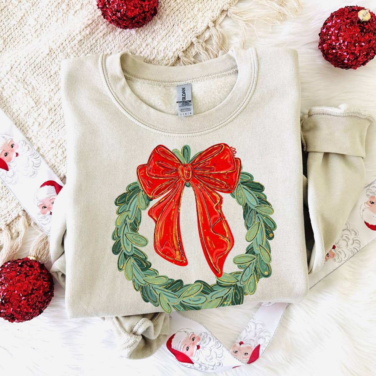 Red Bow Wreath Sweatshirt T-Shirts, Hoodie | PodTeesHub.com