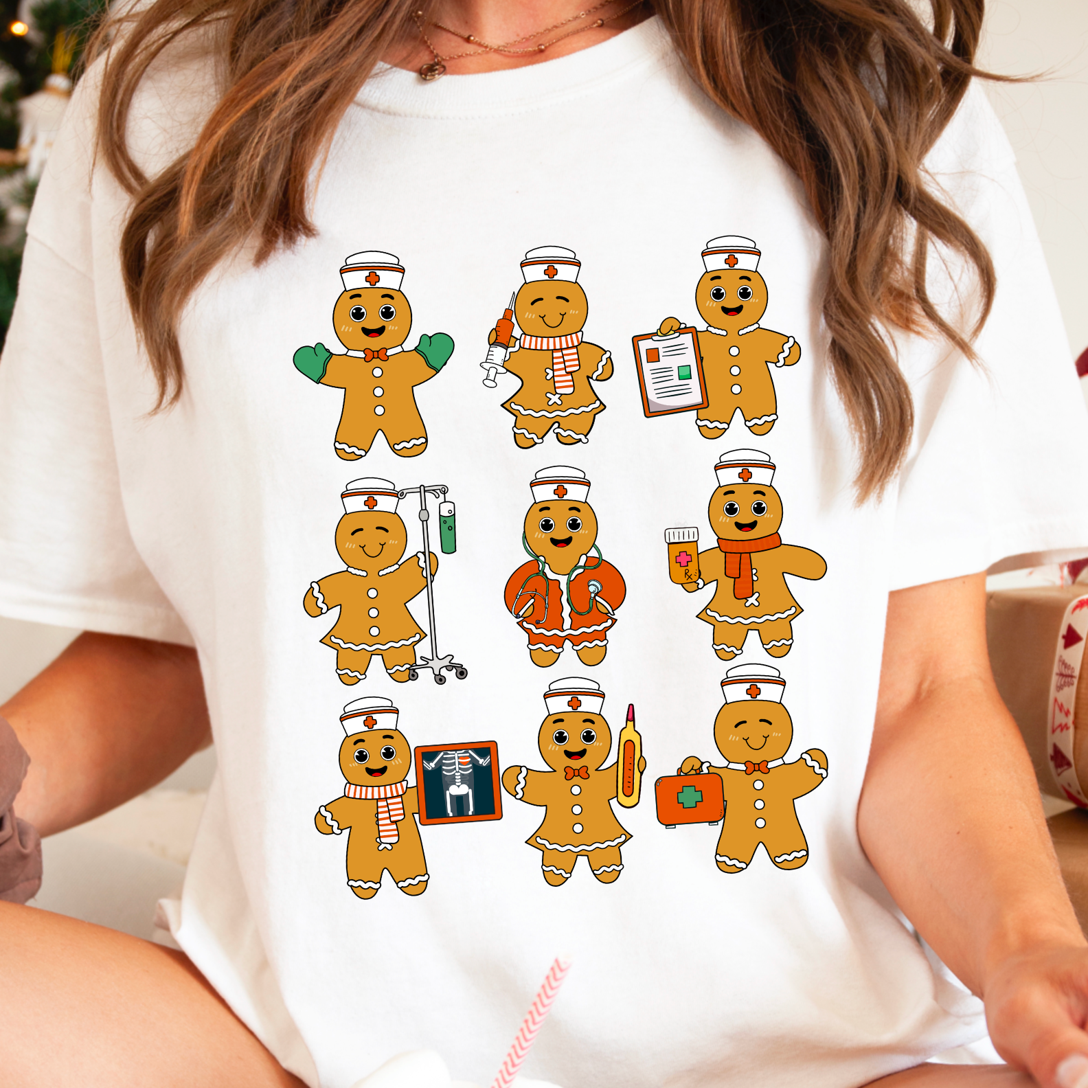 Nurse Gingerbread Cookies Christmas Gildan Graphic Tee Hoodie, Sweatshirt | PodTeesHub.com