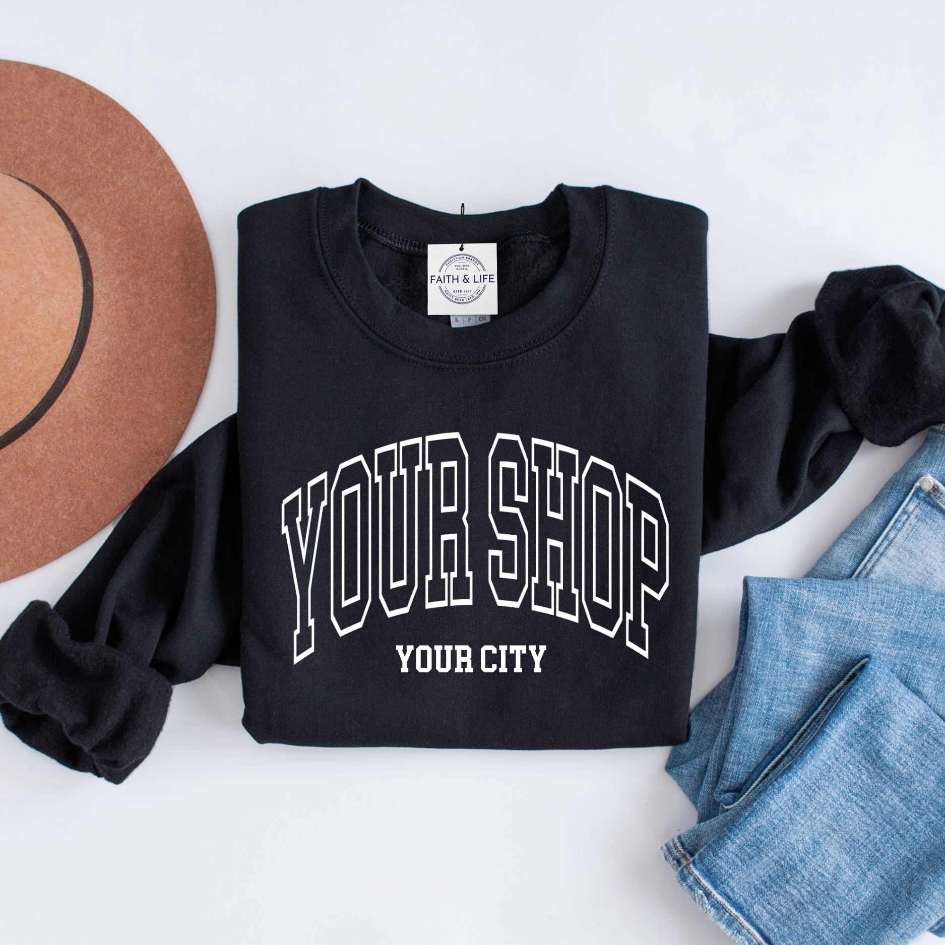 Custom City State or Text Personalized Crewneck Sweatshirt T-Shirts, Hoodie | PodTeesHub.com