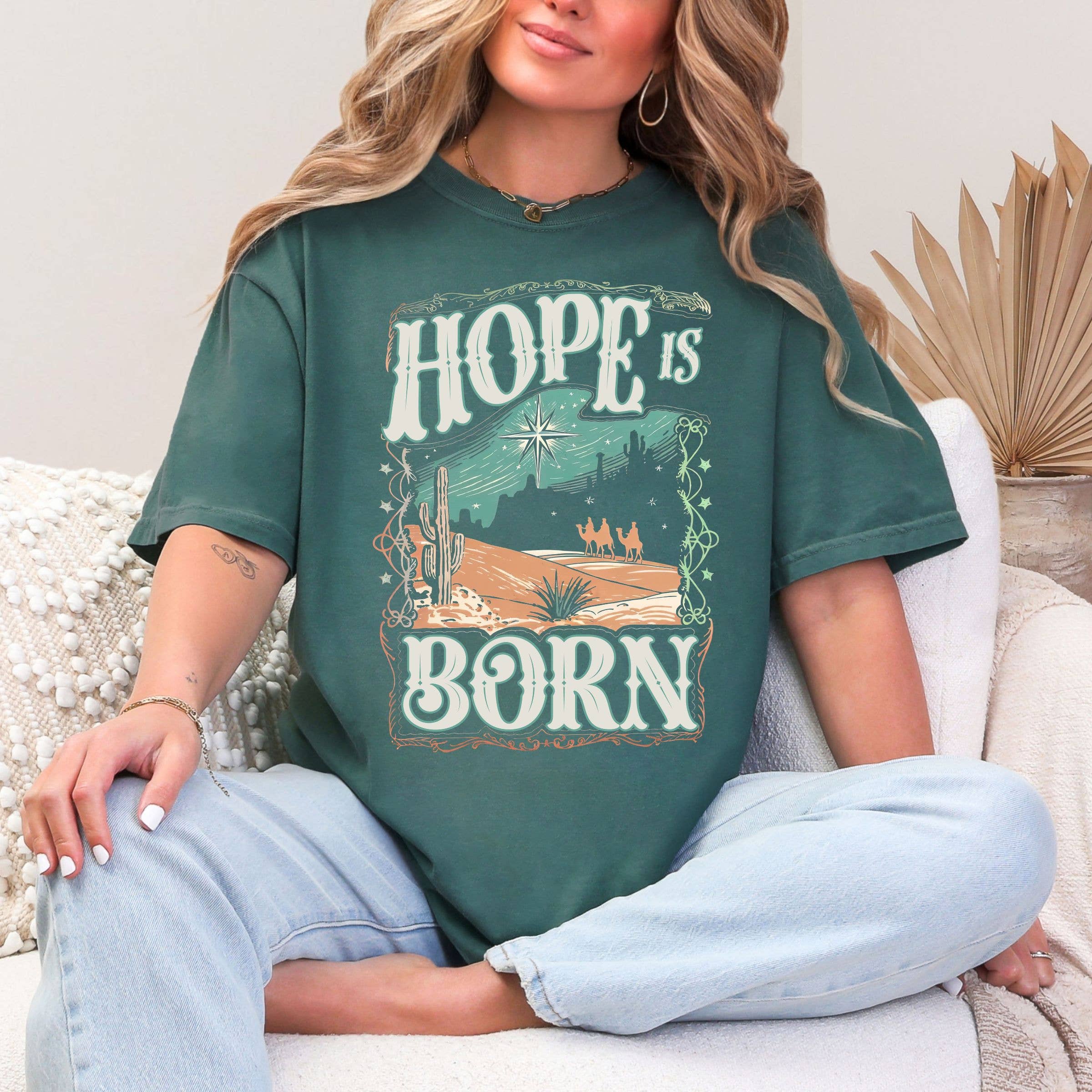 Hope Is Born Christian Graphic Tee - Christmas Graphic Tee Hoodie, Sweatshirt | PodTeesHub.com