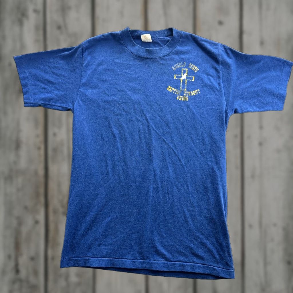 Vintage Angelo State Baptist Student Union Shirt Mens Medium Blue T Shirt Prayer Christian 8 Hoodie, Sweatshirt