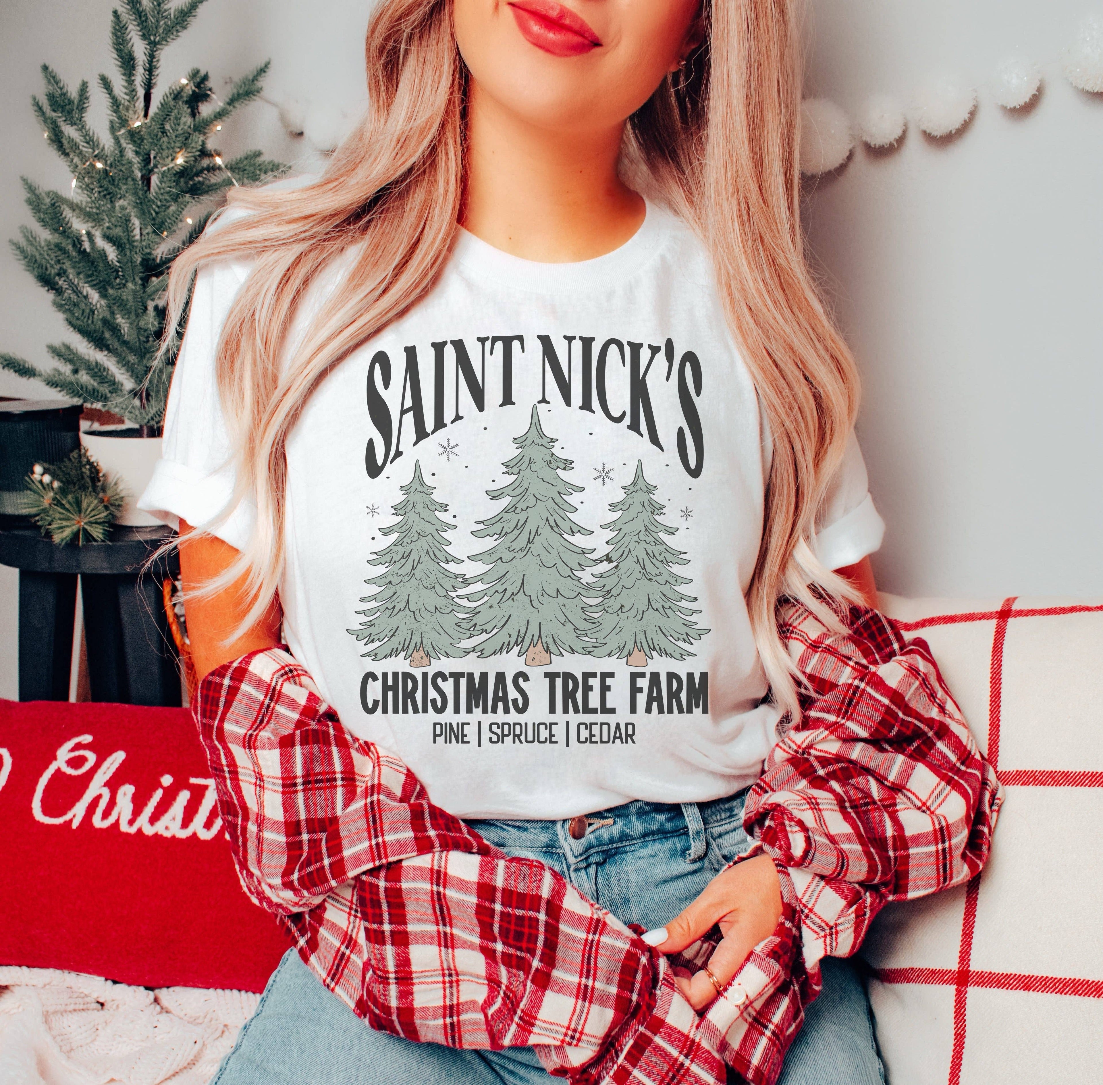 Saint Nicks Tree Farm Tee | Holiday Graphic Tees Hoodie, Sweatshirt | PodTeesHub.com