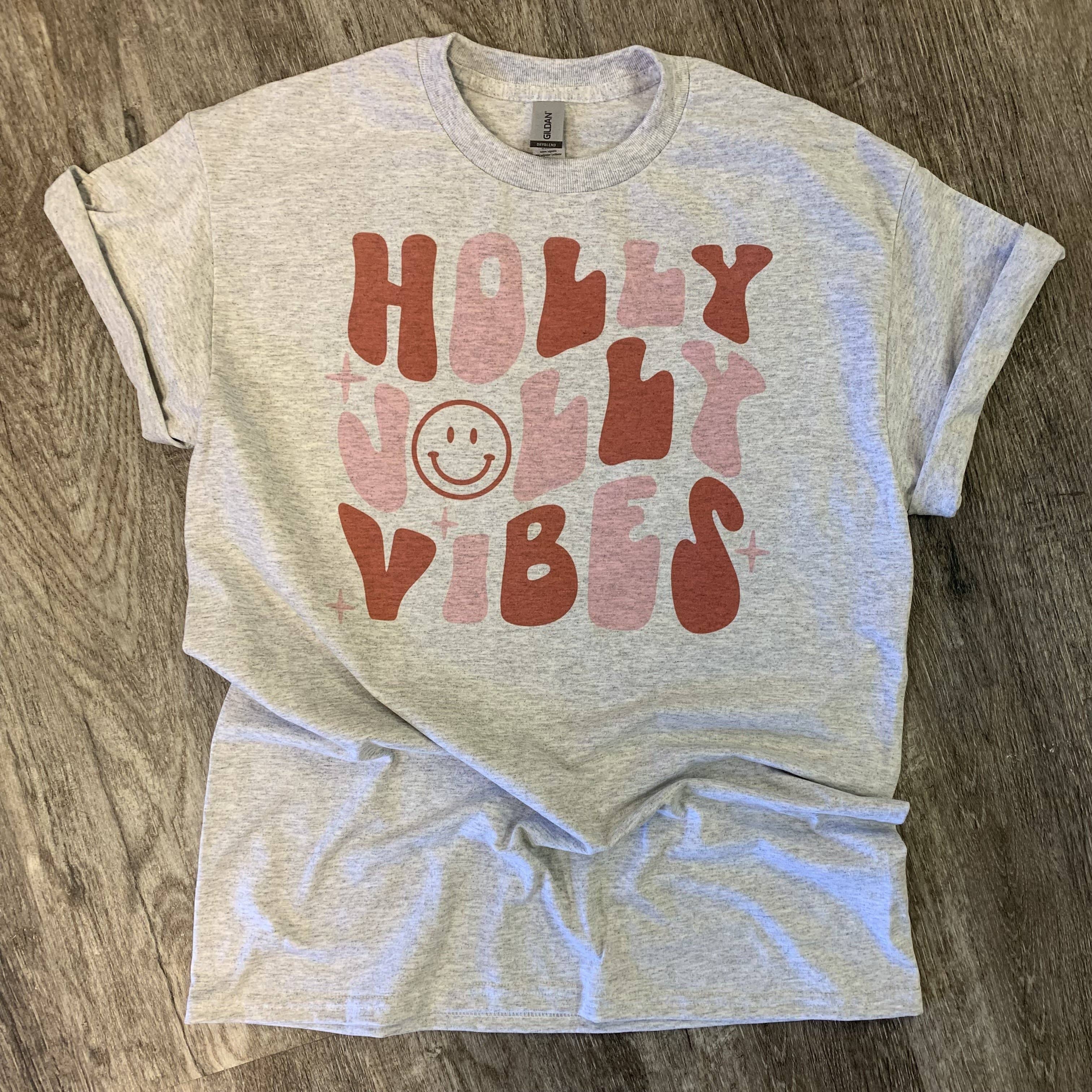 Holly Jolly Vibes On Ash Gray Tee Hoodie, Sweatshirt | PodTeesHub.com