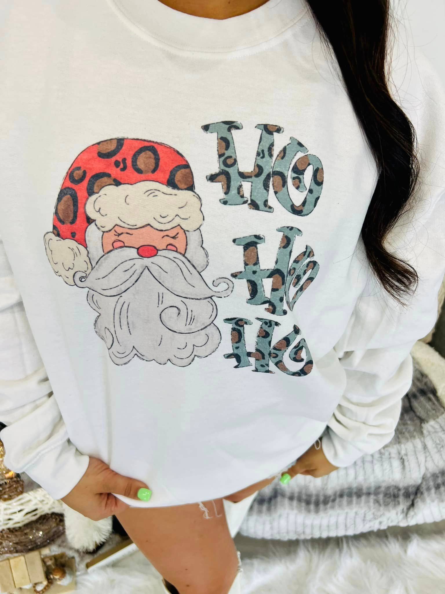 Ho Ho Ho Leopard Santa Sweatshirt T-Shirts, Hoodie | PodTeesHub.com