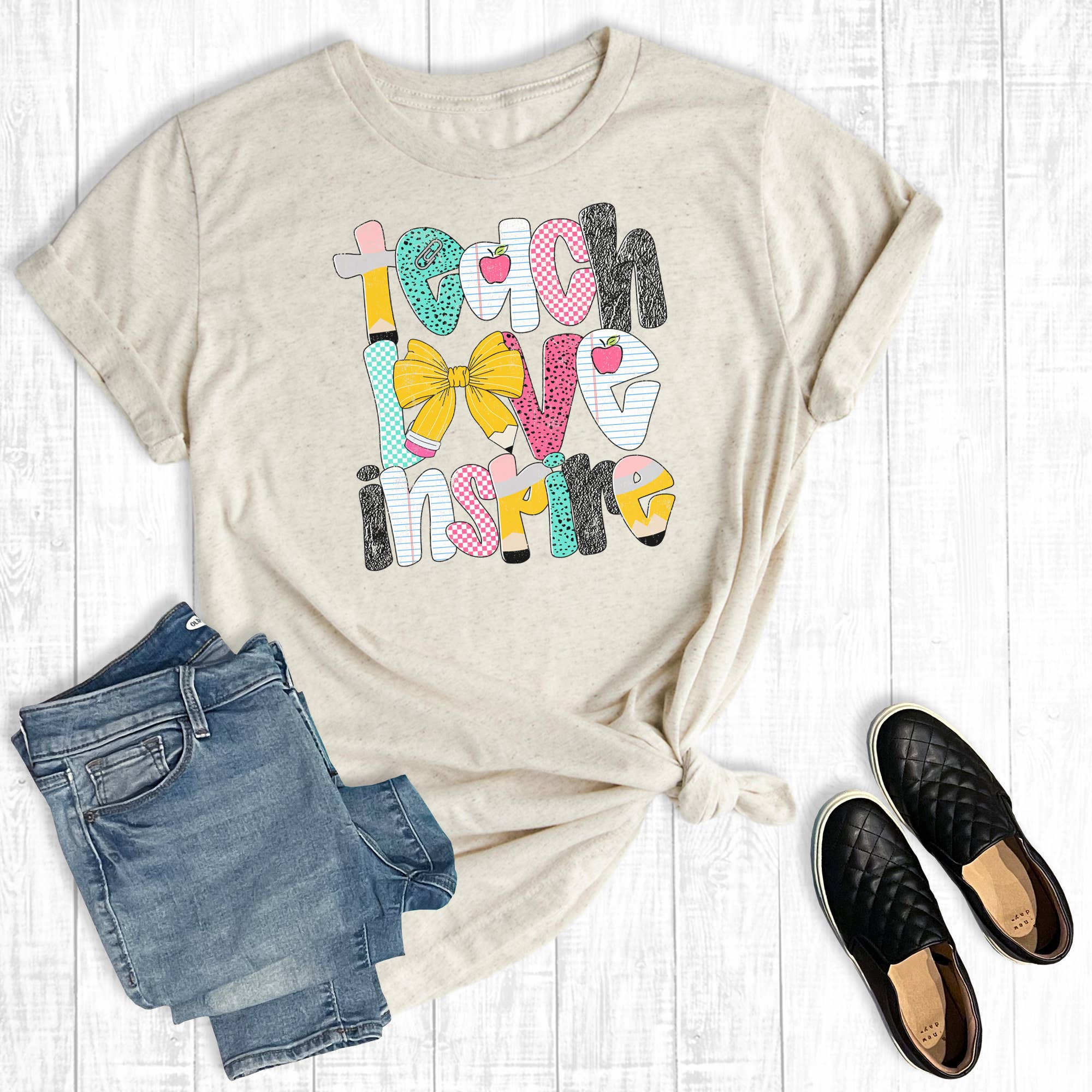 Preppy Coquette Teach Love Inspire Graphic Tee Hoodie, Sweatshirt | PodTeesHub.com