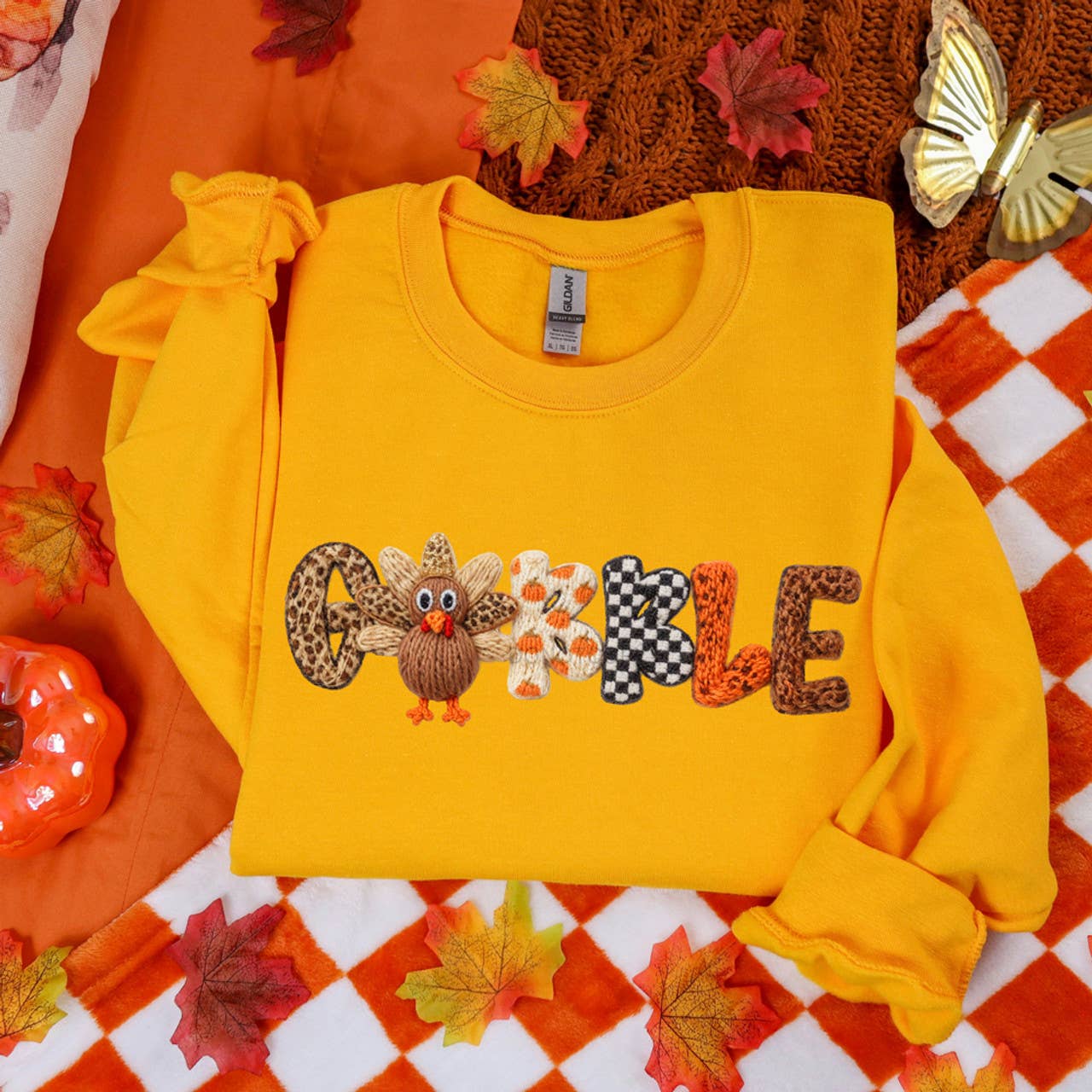 Faux Yarn Patterned Gobble Sweatshirt T-Shirts, Hoodie | PodTeesHub.com