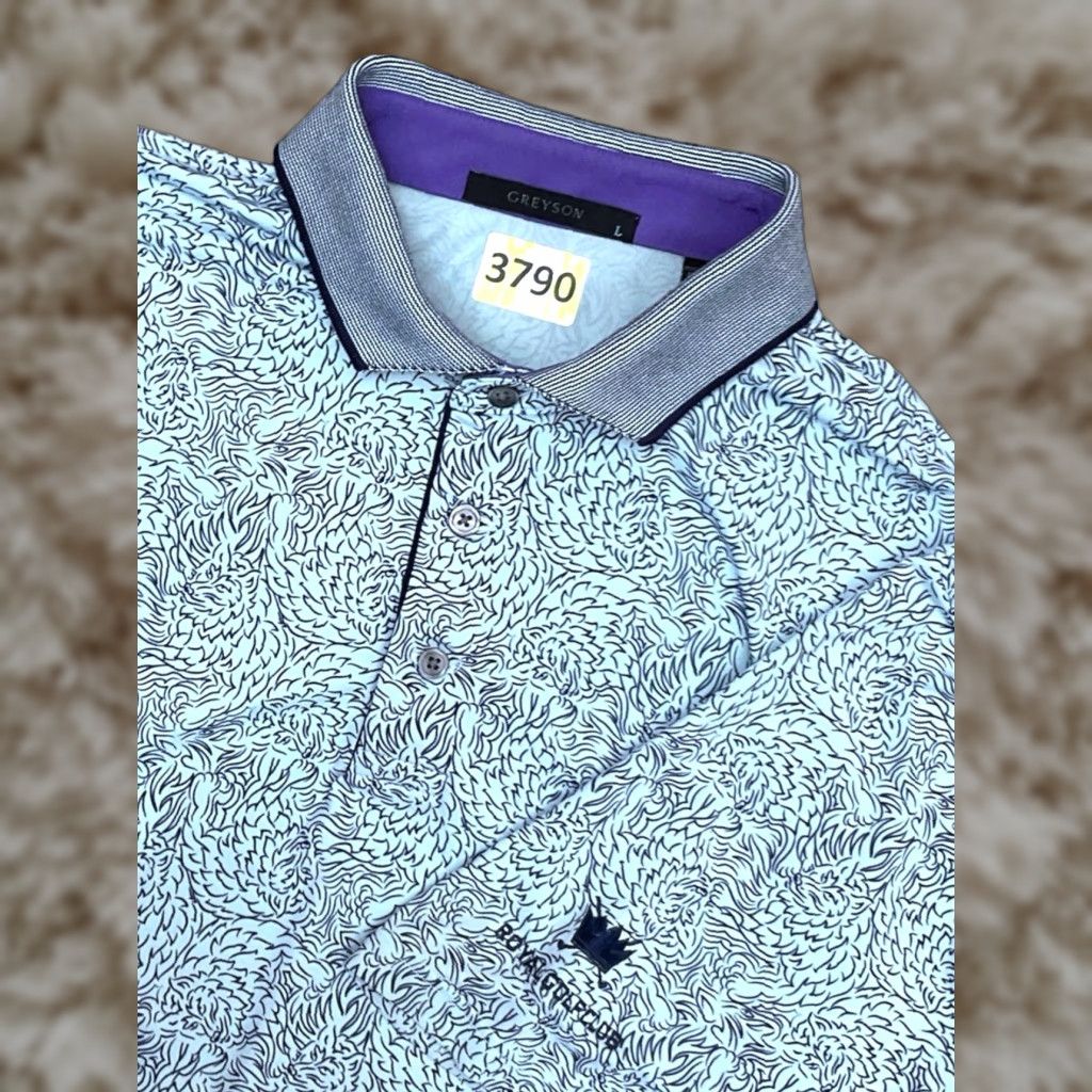 Vintage Greyson Den Of Thieves Polo Mens L Blue Wolf Print Royal Golf Club Shirt Regular Multicolor Hoodie, Sweatshirt