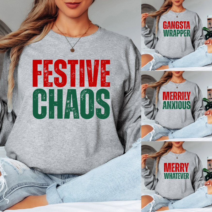 Festive Chaos | Unisex Long Sleeve Shirt Hoodie, Sweatshirt | PodTeesHub.com