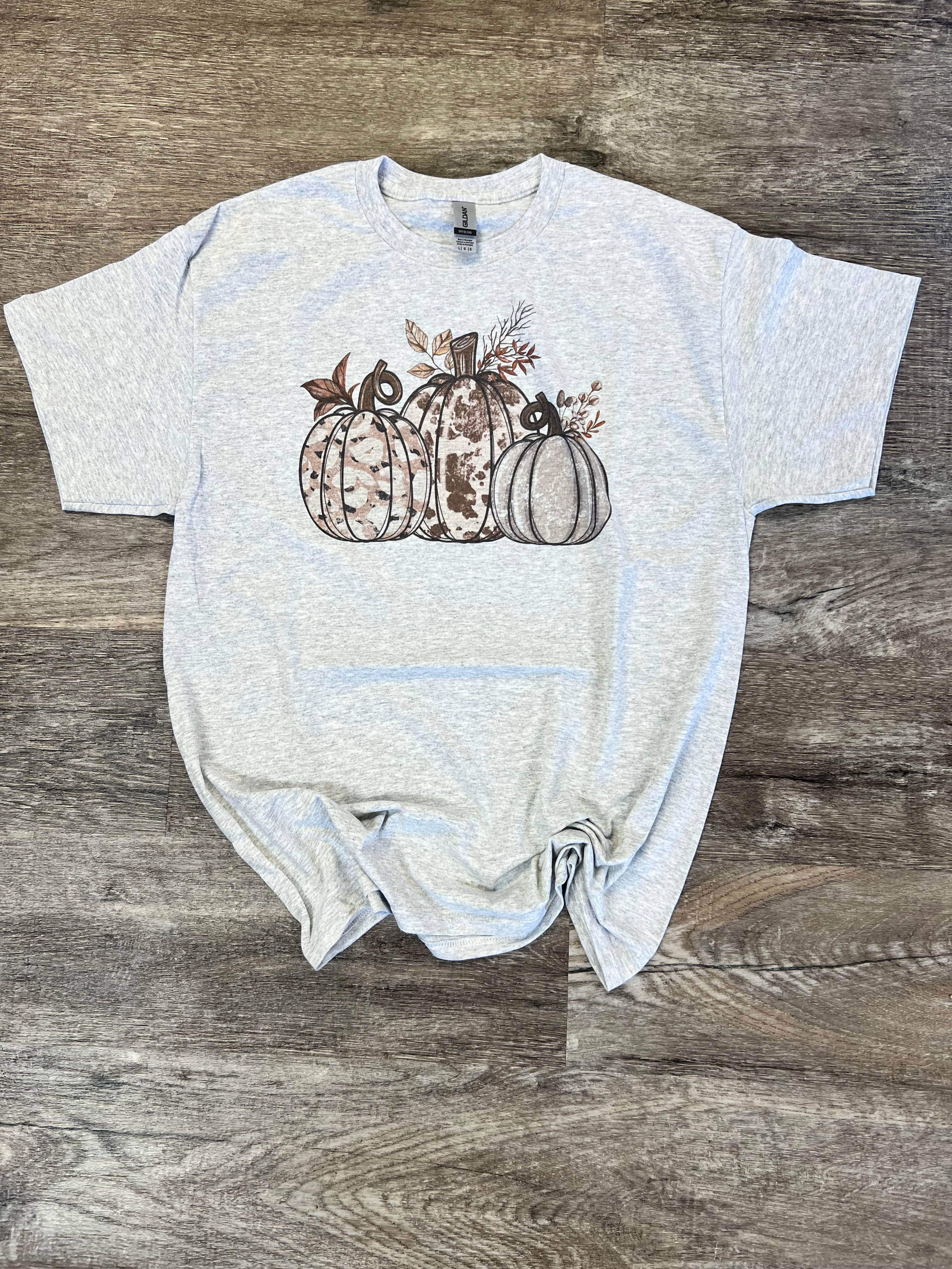 Vintage Pumpkin Trio On Ash Gray Tee Hoodie, Sweatshirt | PodTeesHub.com