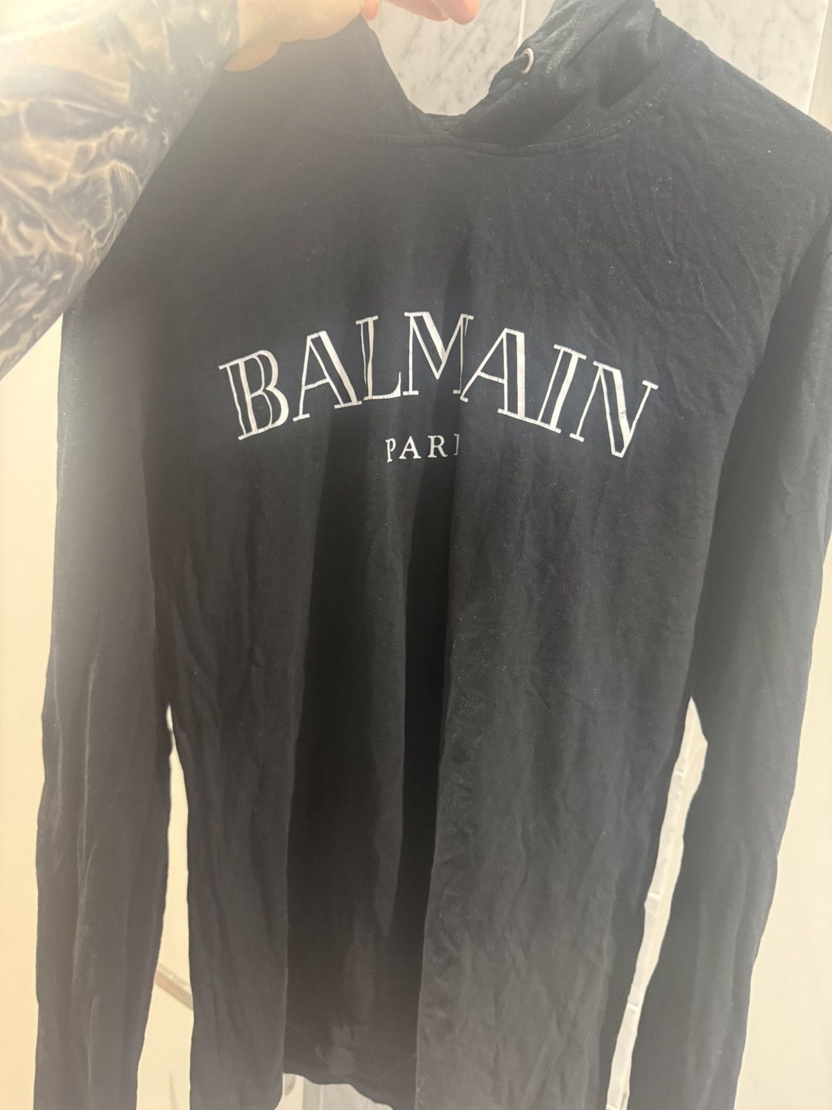 Balmain Logo Black Hooded Sweatshirt T-Shirts, Hoodie | PodTeesHub.com