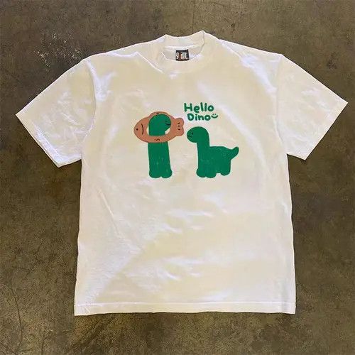 Moto Dinosaur Pattern White Street Retro T Shirt Hoodie, Sweatshirt | PodTeesHub.com