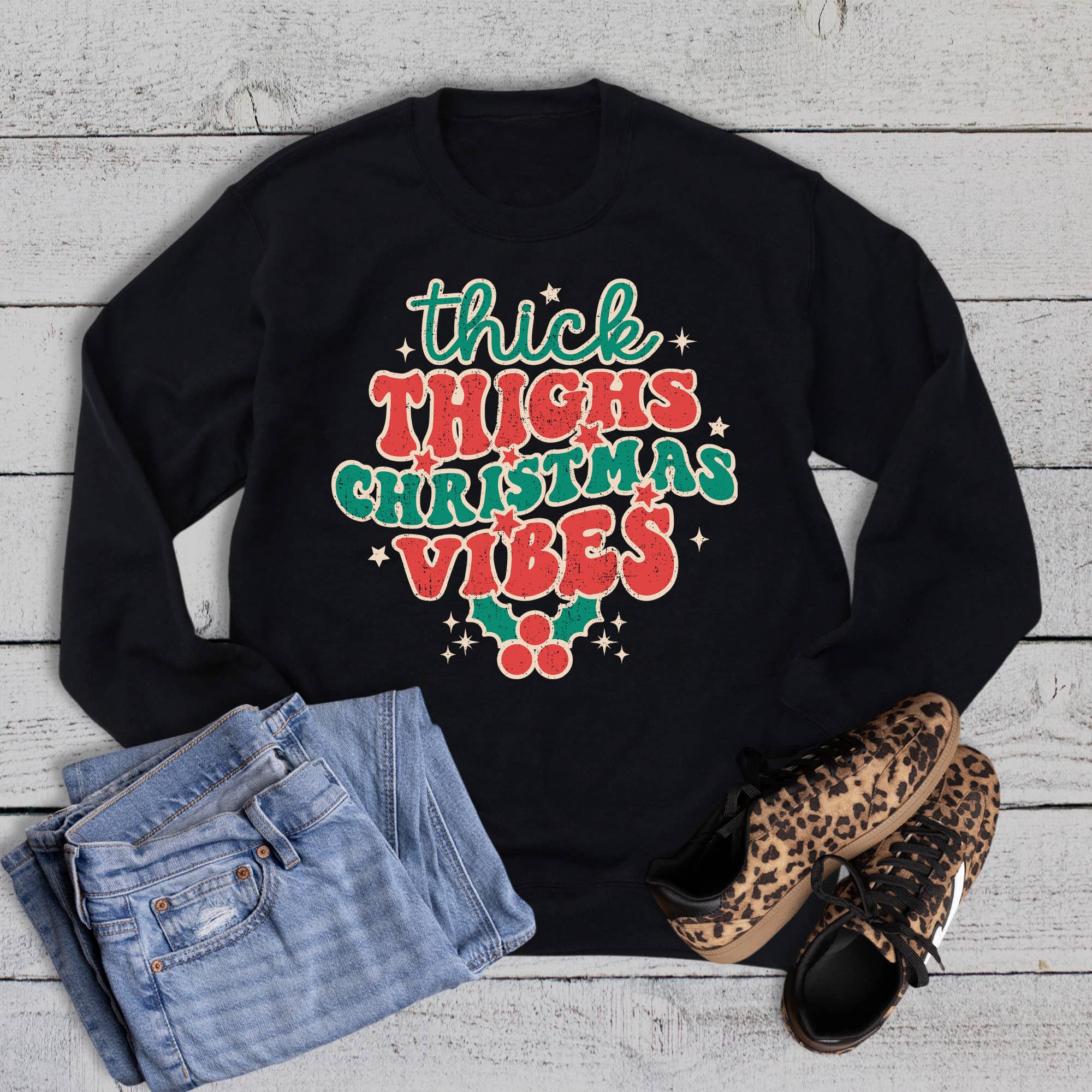 Thick Thighs Christmas Vibes Sweatshirt T-Shirts, Hoodie | PodTeesHub.com