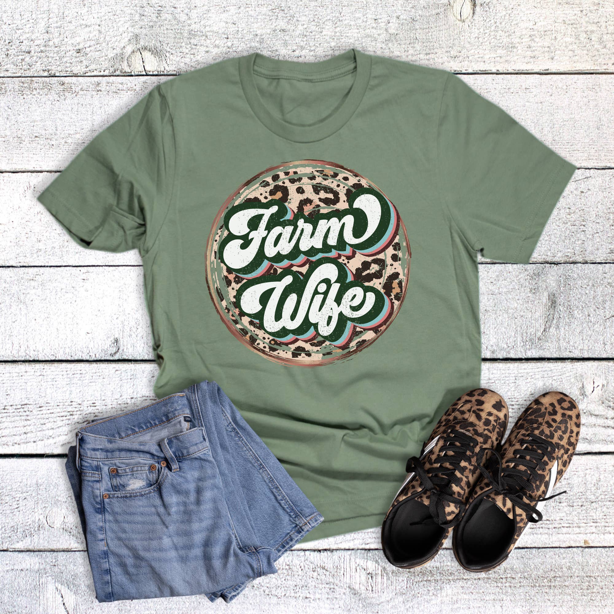 Farm Wife Leopard Graphic Tee Hoodie, Sweatshirt | PodTeesHub.com