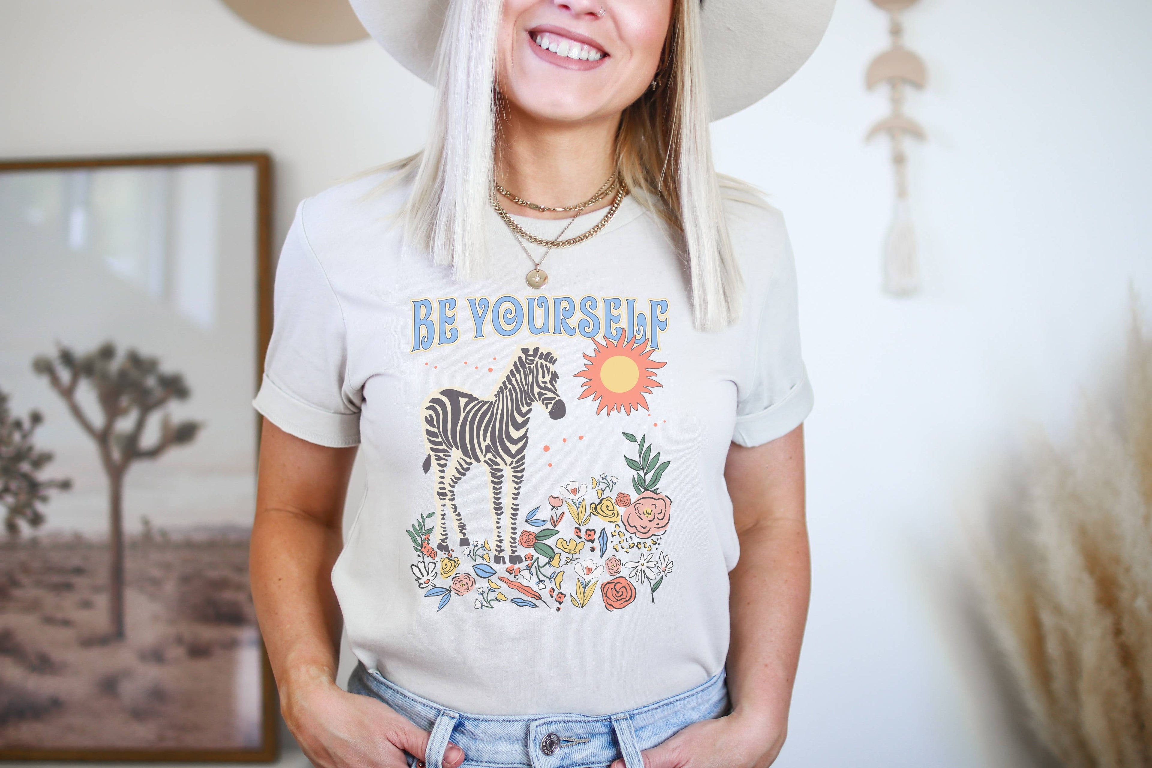 Be Yourself Graphic Tee | Women's Tees | Zebra Safari Retro Hoodie, Sweatshirt | PodTeesHub.com