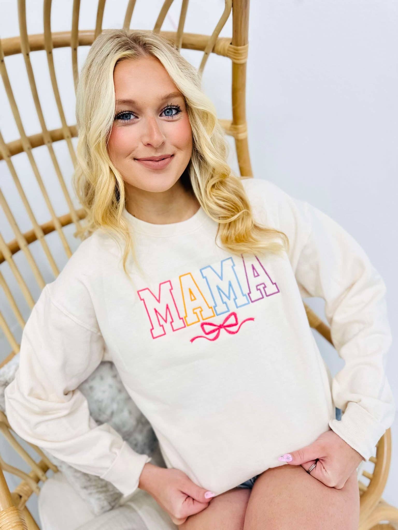 Mama Multi Color Bow Embroidered Sweatshirt T-Shirts, Hoodie | PodTeesHub.com