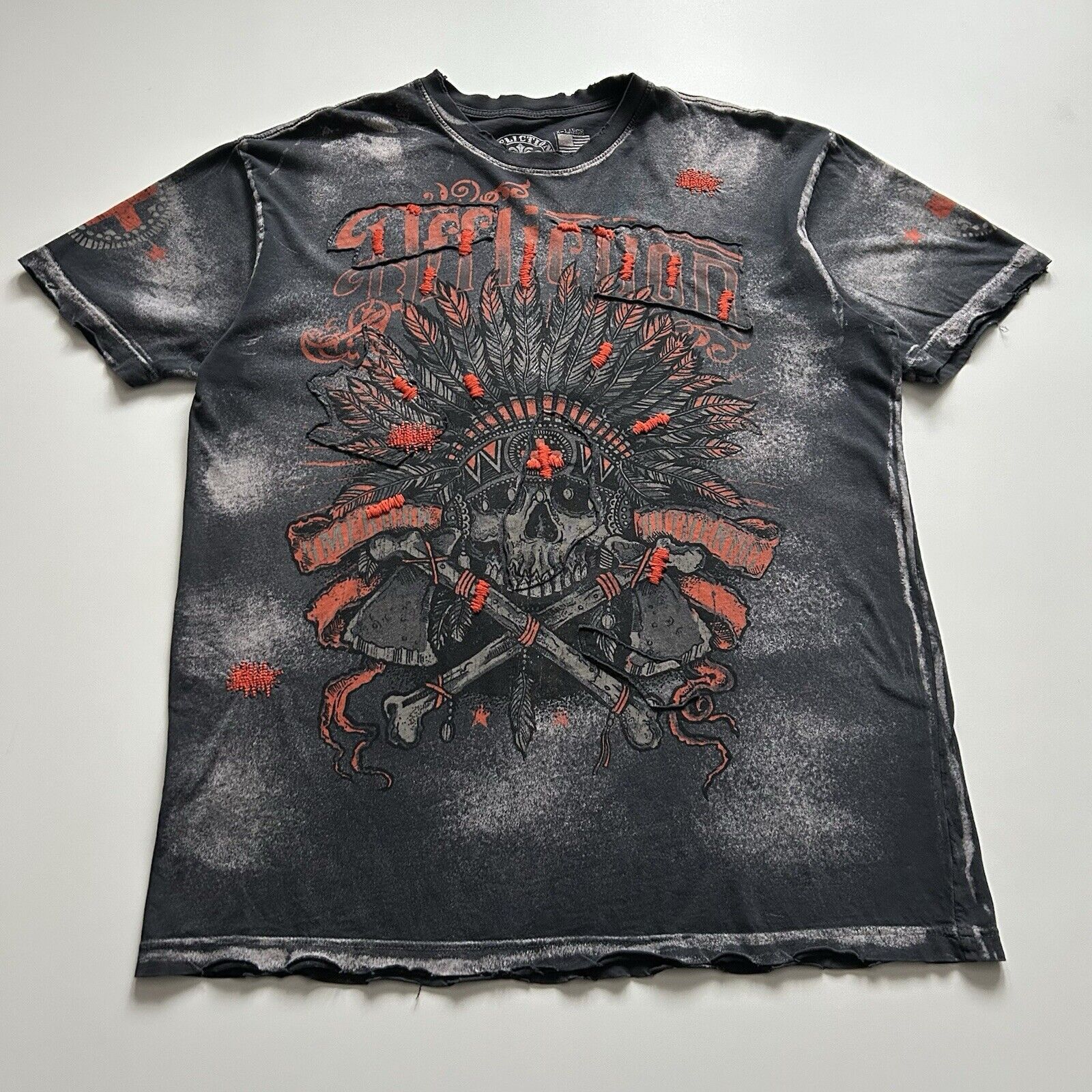 Vintage Affliction Native American Skull Y2k T Shirt Xl Rare Hoodie, Sweatshirt | PodTeesHub.com