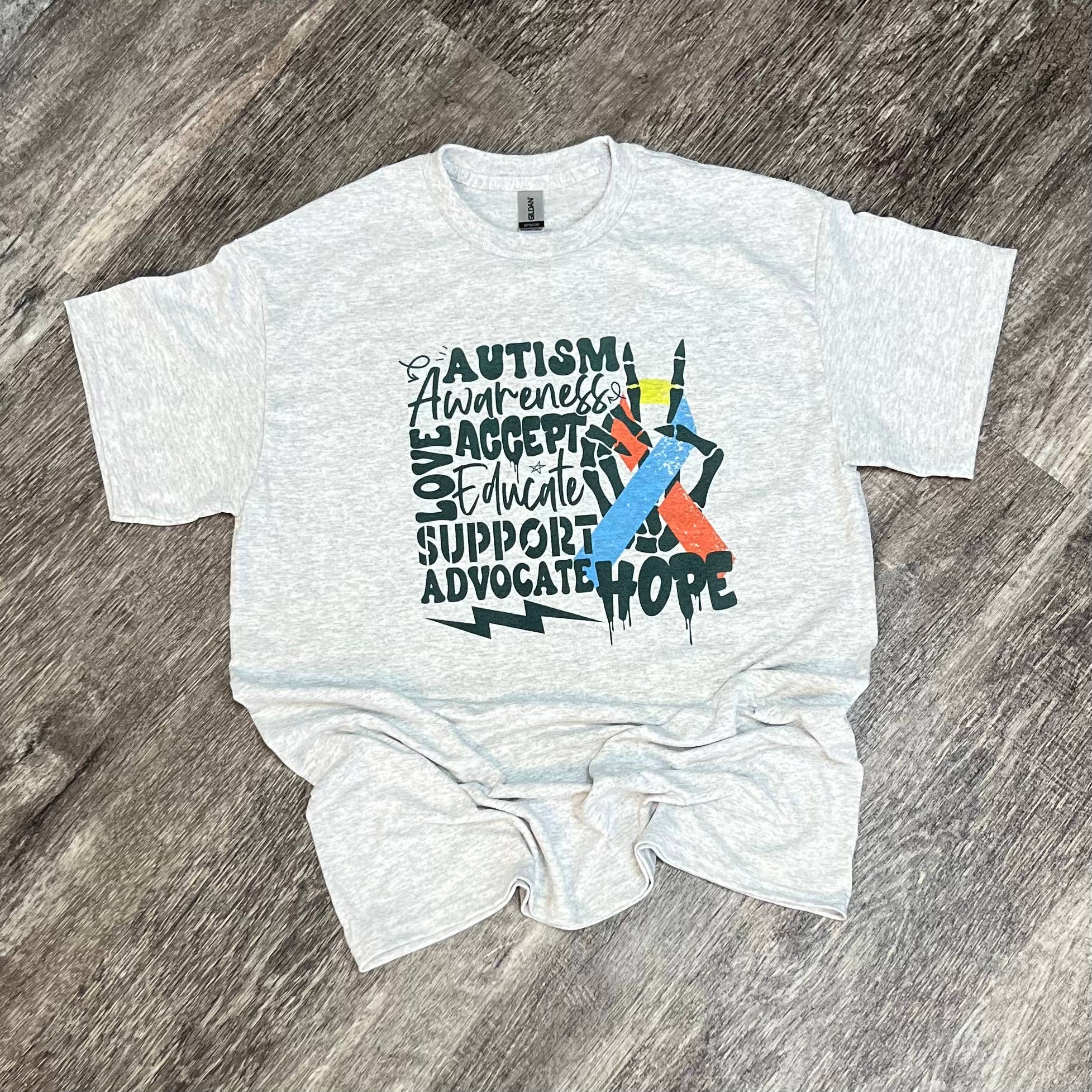 Autism Awareness Skeleton Hand On Ash Gray Tee Hoodie, Sweatshirt | PodTeesHub.com
