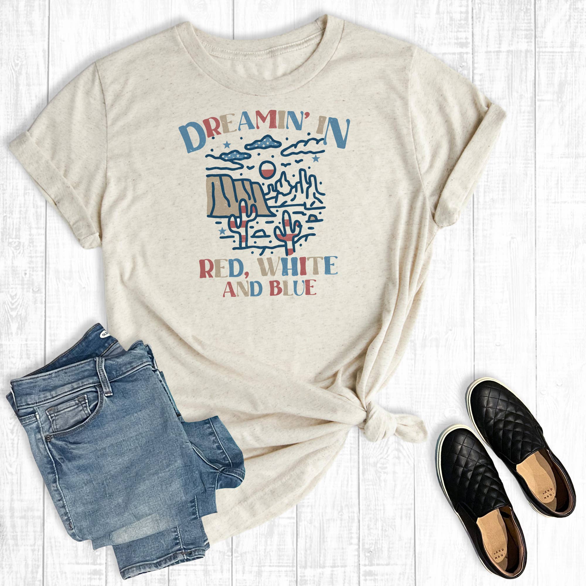July 4th Dreamin' in Red White and Blue Graphic Tee Hoodie, Sweatshirt | PodTeesHub.com