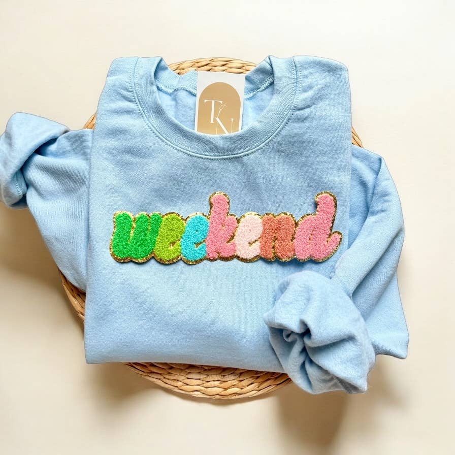 Chenille Patch Weekend Sweatshirt, Travel Sweatshirt T-Shirts, Hoodie | PodTeesHub.com