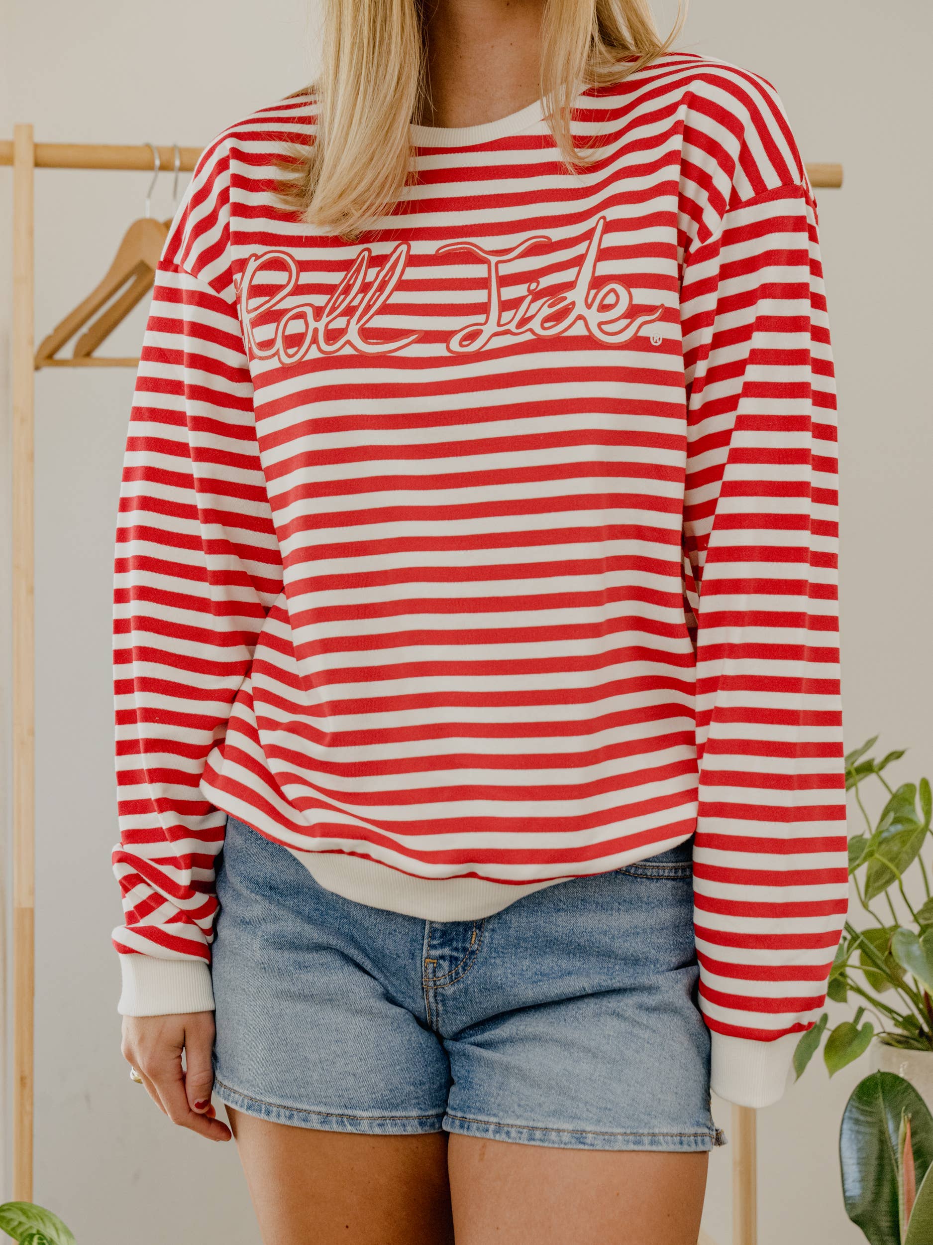 Bama Roll Tide Simple Script Rd/Wt Stripe Hi-Dive Sweatshirt T-Shirts, Hoodie | PodTeesHub.com