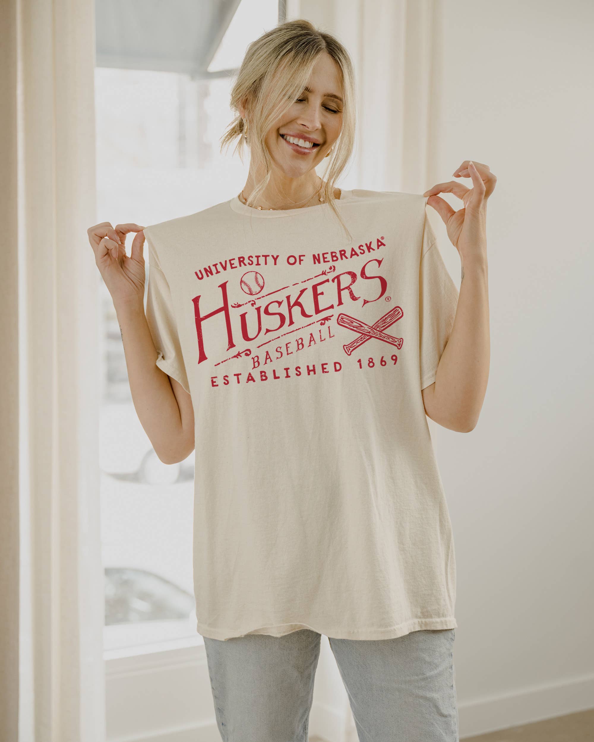 Nebraska Huskers Rl Baseball Off White Thrifted Tee Hoodie, Sweatshirt | PodTeesHub.com
