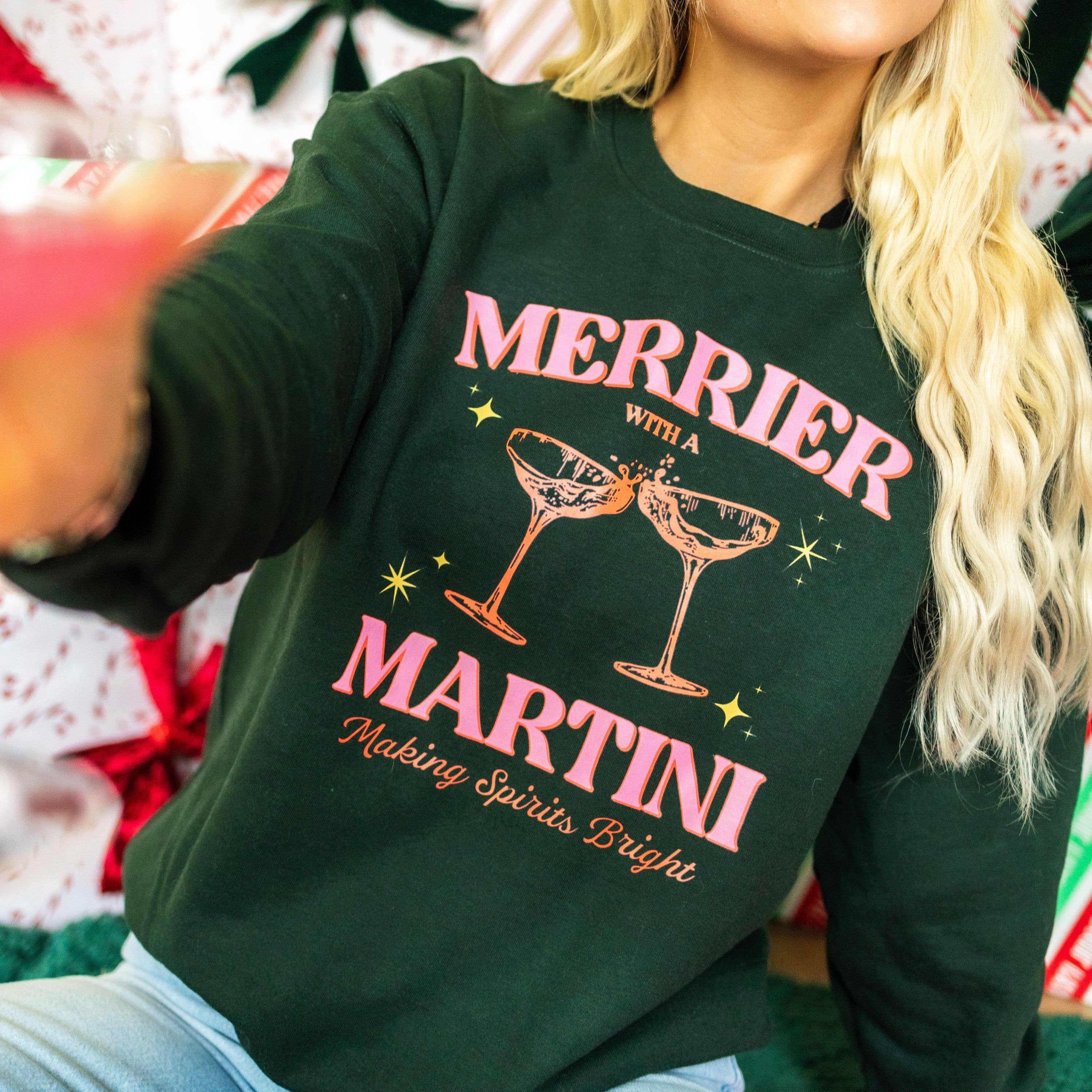 Christmas Sweatshirt, Merrier with A Martini, Graphic Shirt Hoodie | PodTeesHub.com