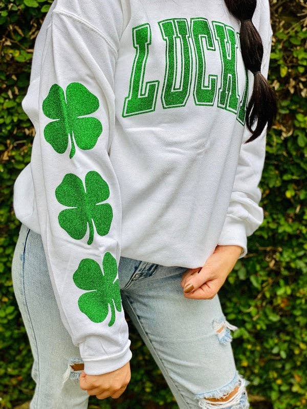 Lucky Varsity Saint Patty's Day Glitter Sweatshirt T-Shirts, Hoodie | PodTeesHub.com