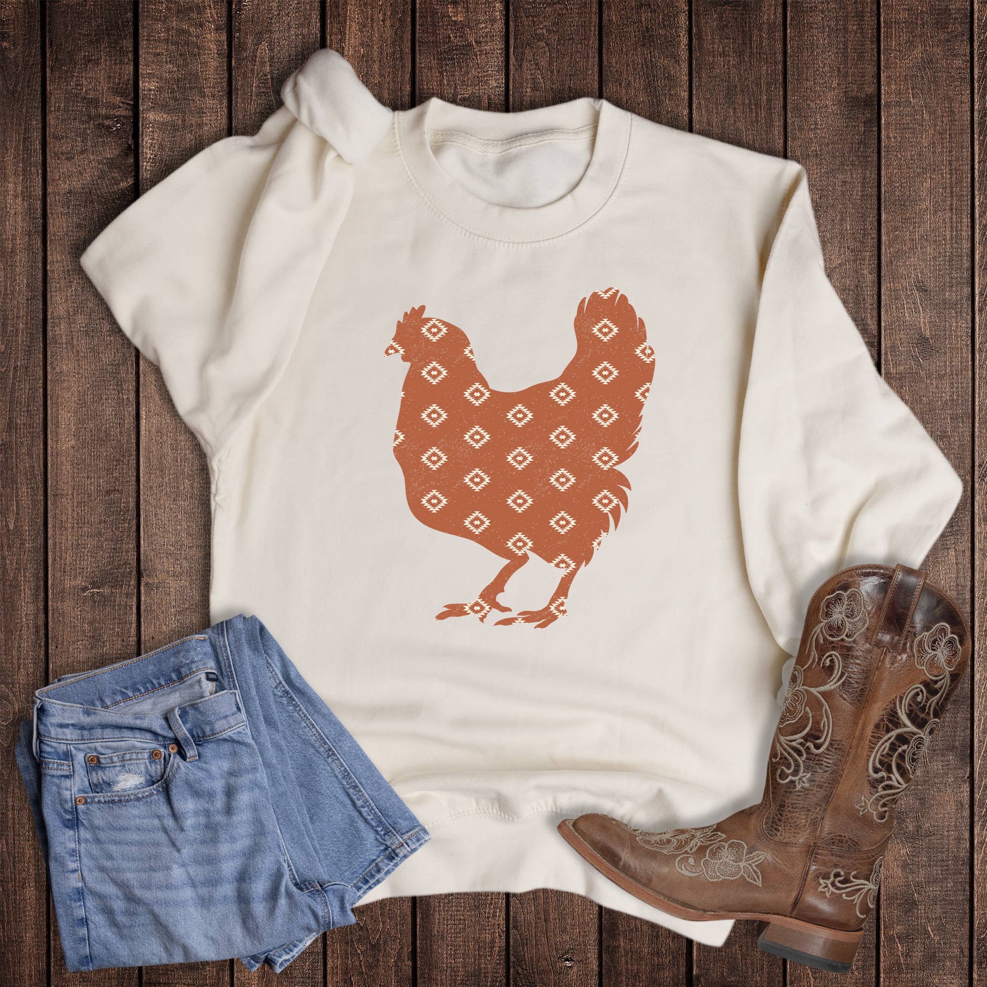 Western Aztec Chicken Sweatshirt T-Shirts, Hoodie | PodTeesHub.com