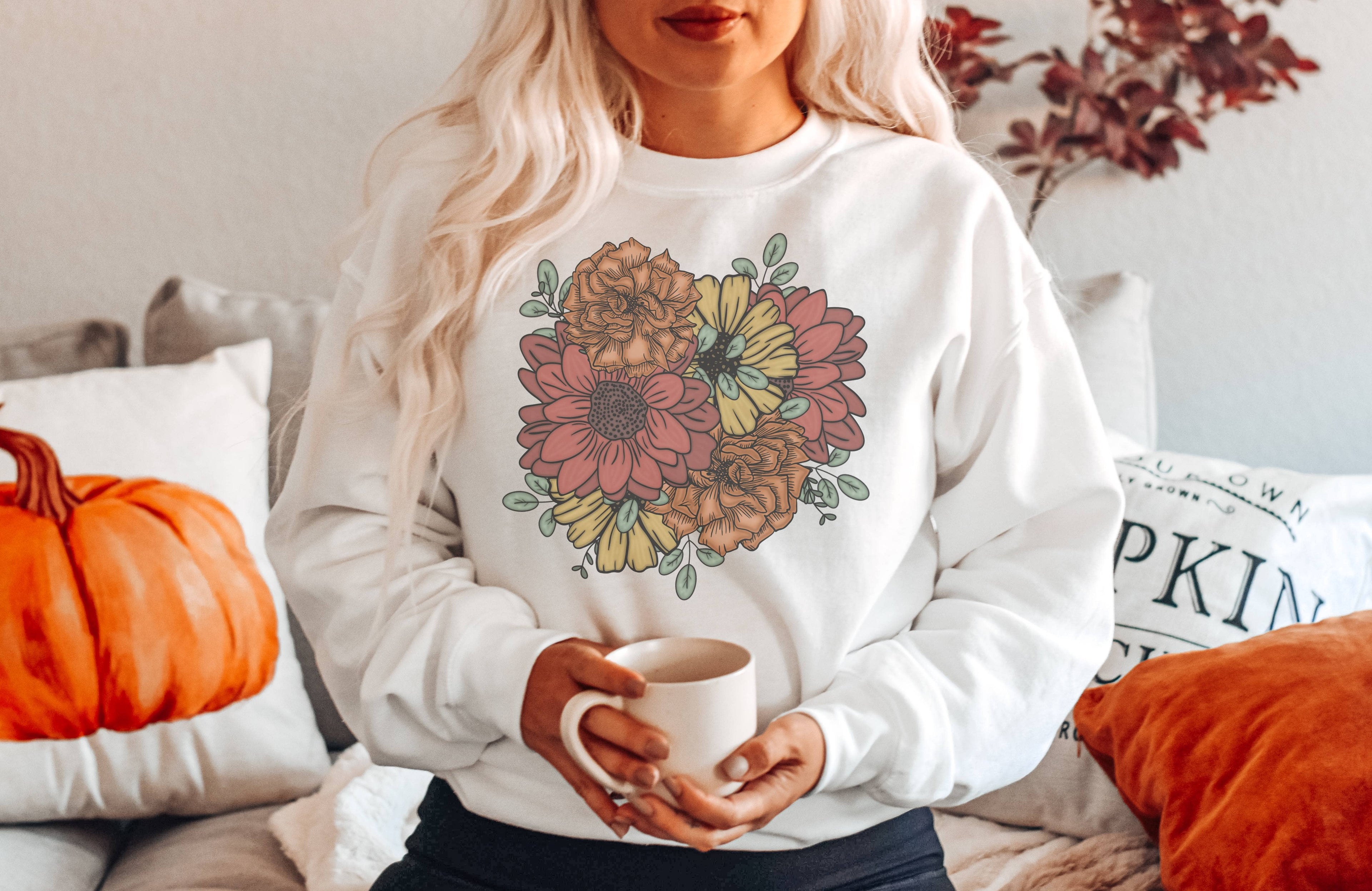 Fall Floral Bouquet Crew Neck Sweatshirt | Fall T-Shirts, Hoodie | PodTeesHub.com
