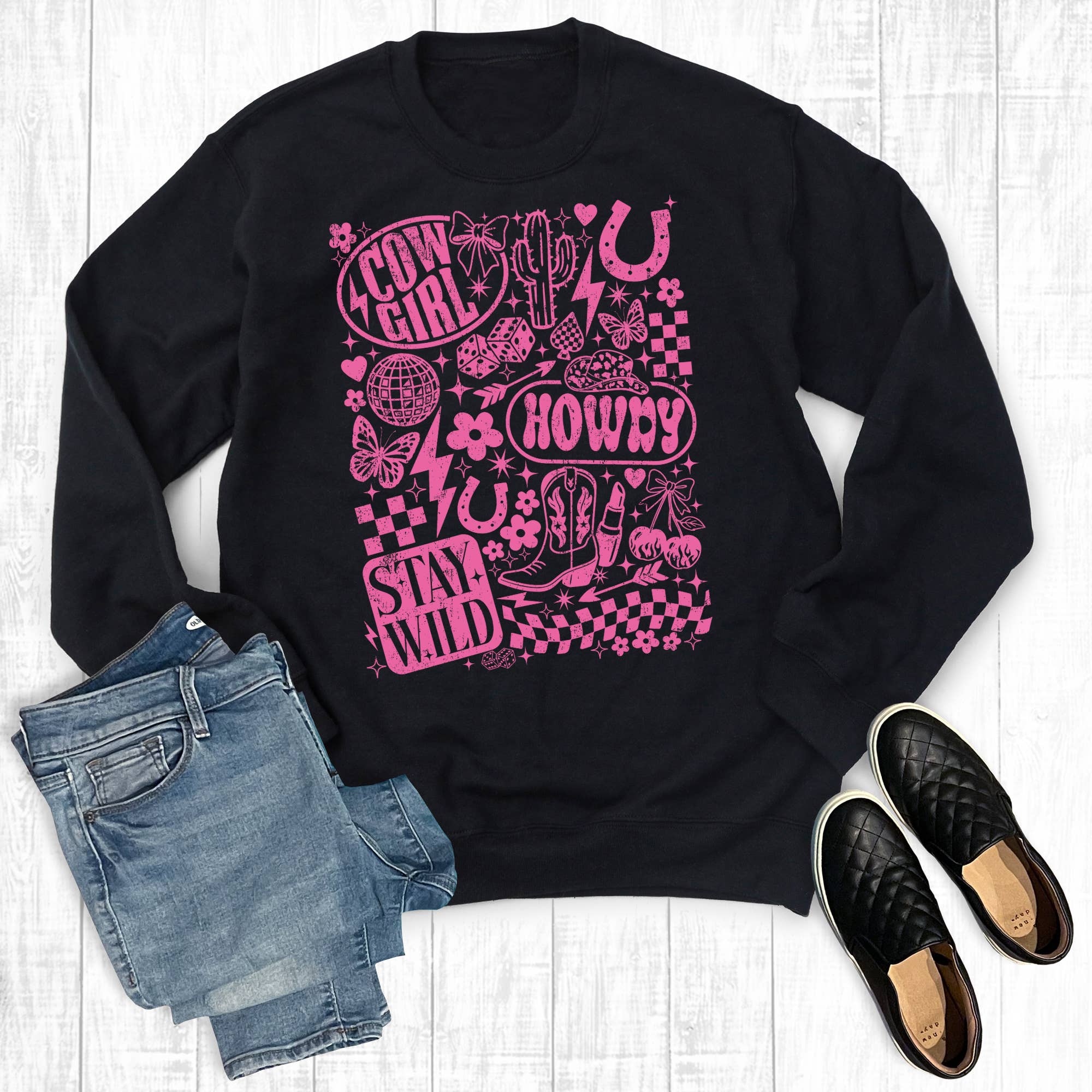 Retro Western Cowgirl Collage Graphic Sweatshirt T-Shirts, Hoodie | PodTeesHub.com