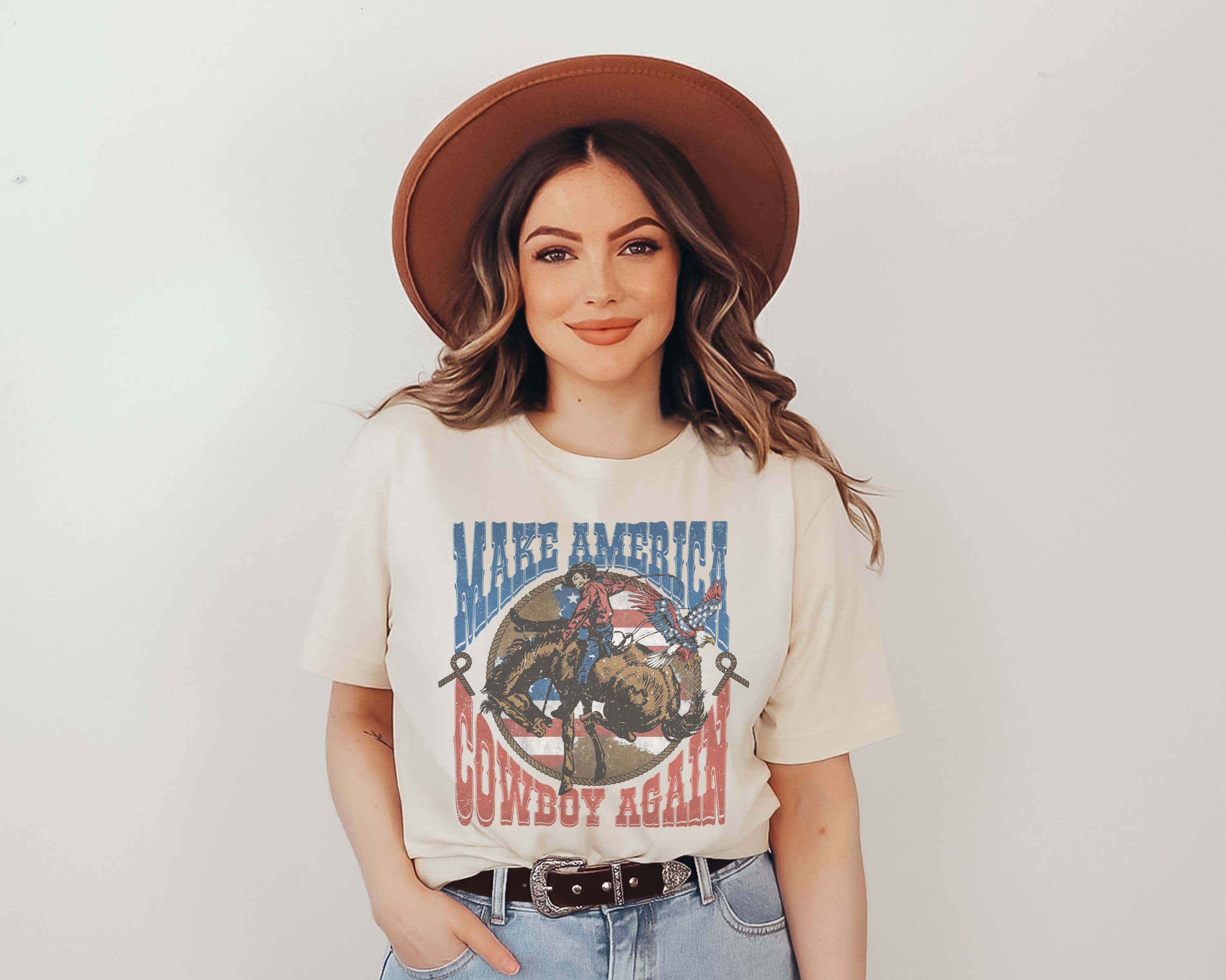 Retro Make America Cowboy Tee | Patriotic T Shirt | Usa Tee Hoodie, Sweatshirt | PodTeesHub.com
