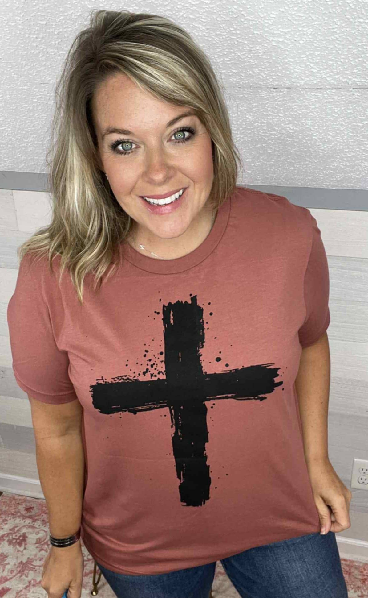 Christian Black Cross Rust Bella Canvas Spring Graphic Tee Hoodie, Sweatshirt | PodTeesHub.com