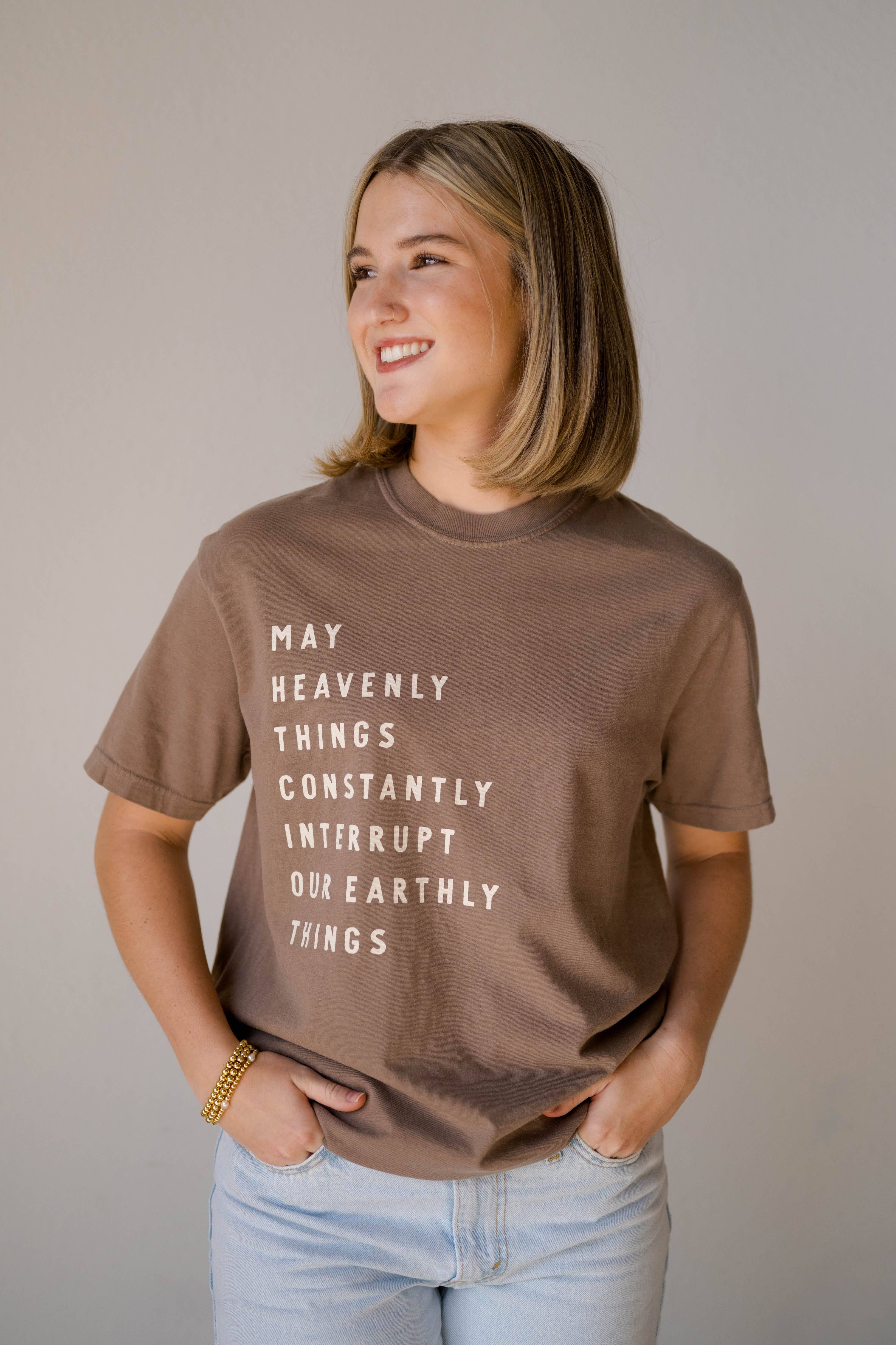 Heavenly Things Tee- Vintage Brown | Women's Christian Tee Hoodie, Sweatshirt | PodTeesHub.com