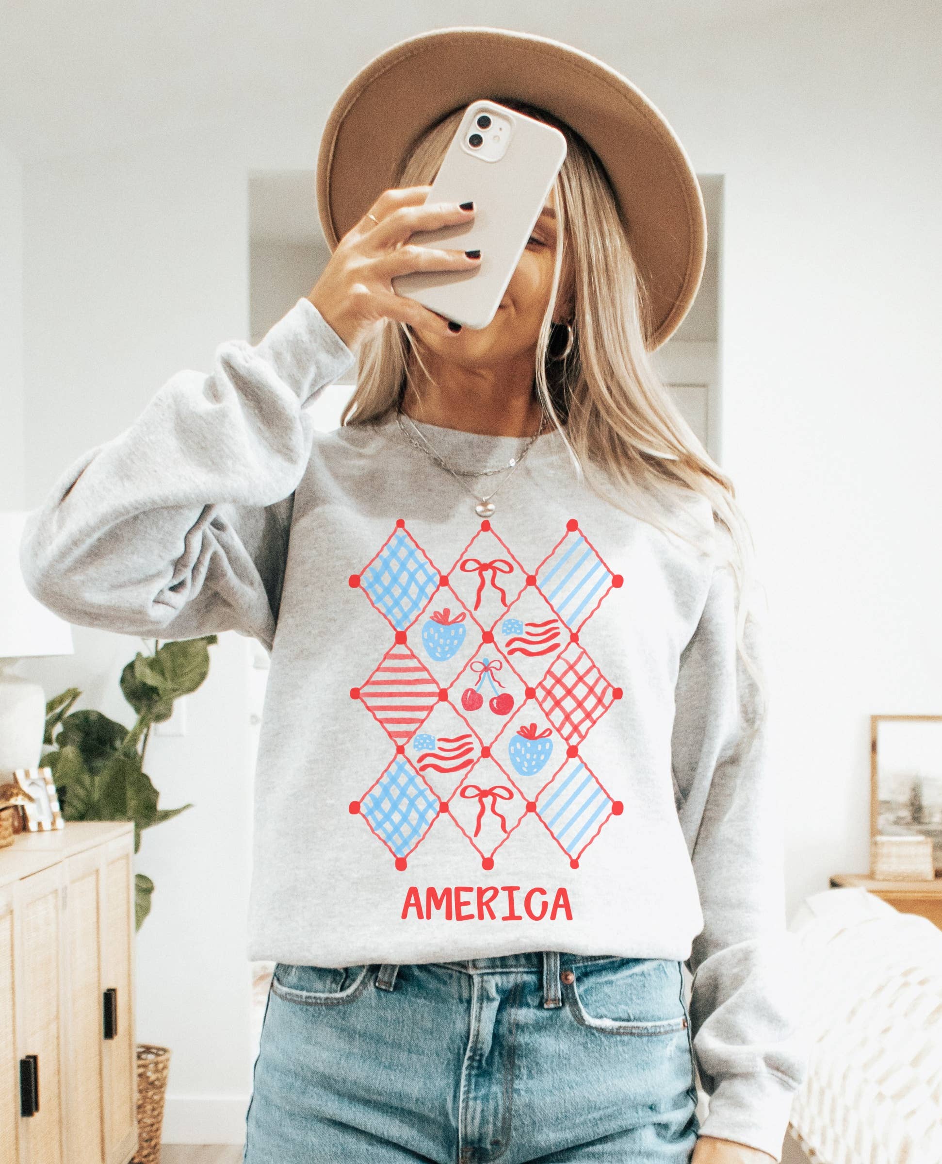 4th of July Cherry Crew Neck Sweatshirt T-Shirts, Hoodie | PodTeesHub.com
