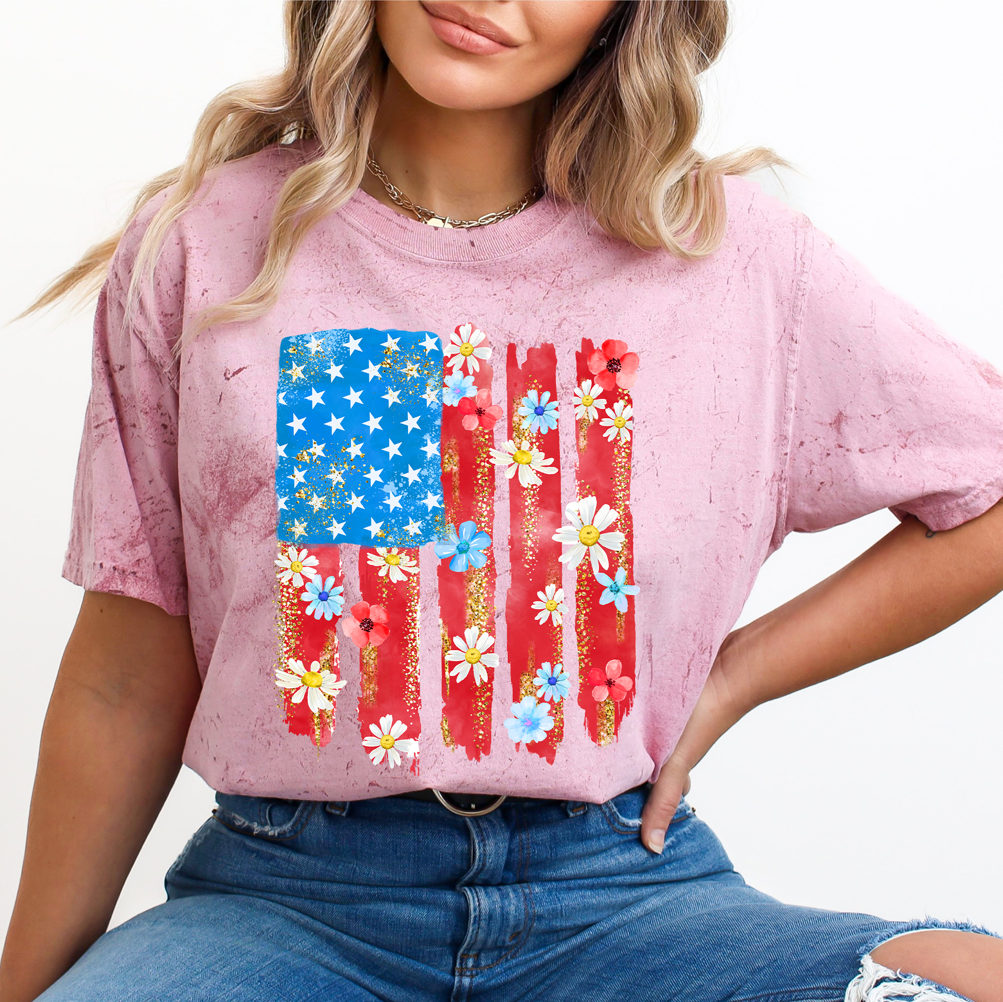 Retro Flower Flag, Fourth of July, America USA T-Shirt Hoodie, Sweatshirt | PodTeesHub.com