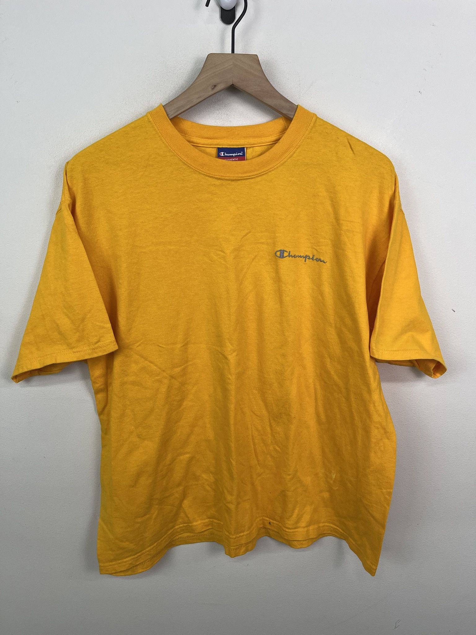 Vintage Y2k Champion Yellow Check Embroider T Shirt Size M Hoodie, Sweatshirt | PodTeesHub.com
