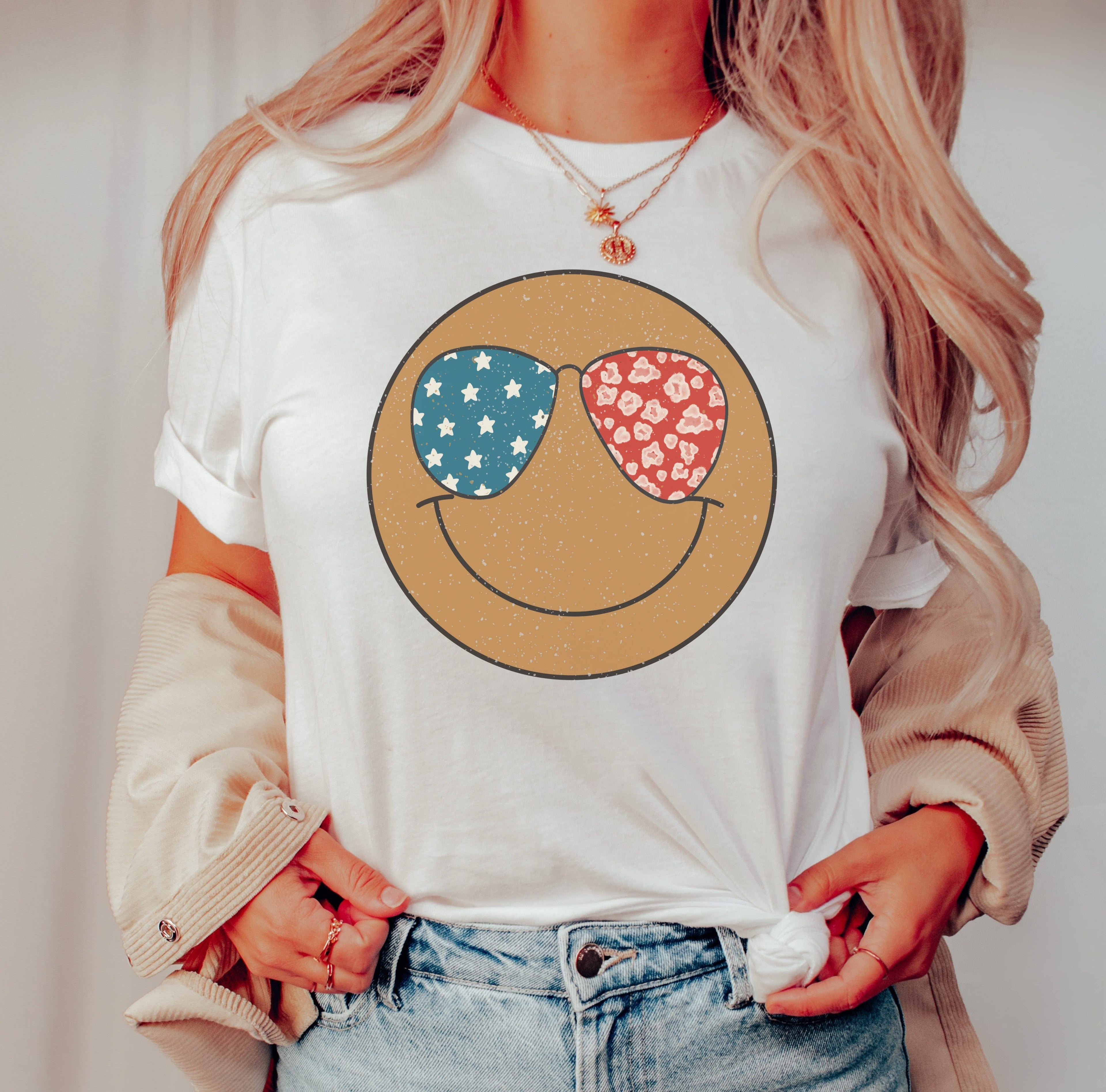 Usa Happy Face Sunglasses Tee | Patriotic T Shirt Hoodie, Sweatshirt | PodTeesHub.com