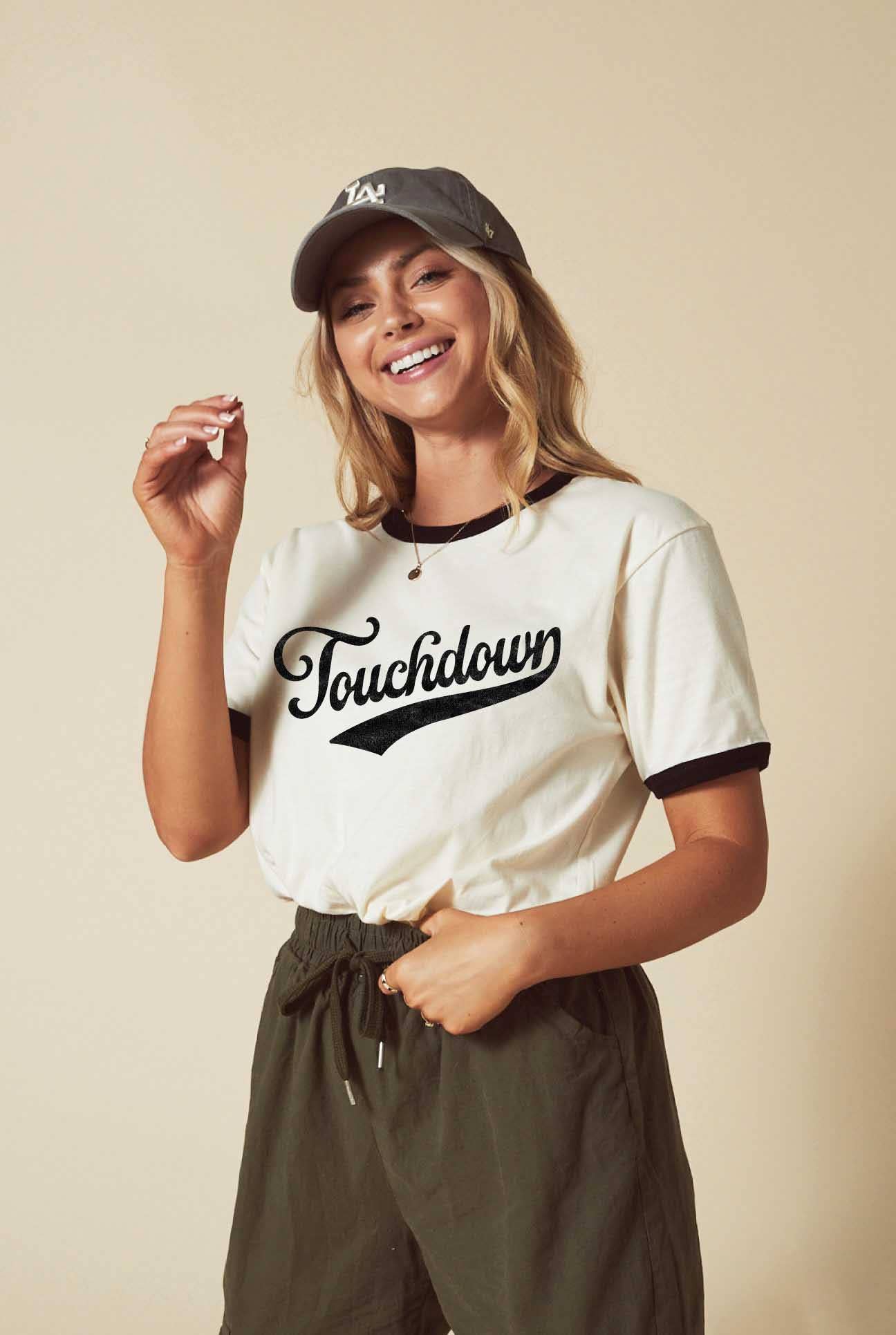 Touchdown Ringer Graphic T-Shirt Hoodie, Sweatshirt | PodTeesHub.com